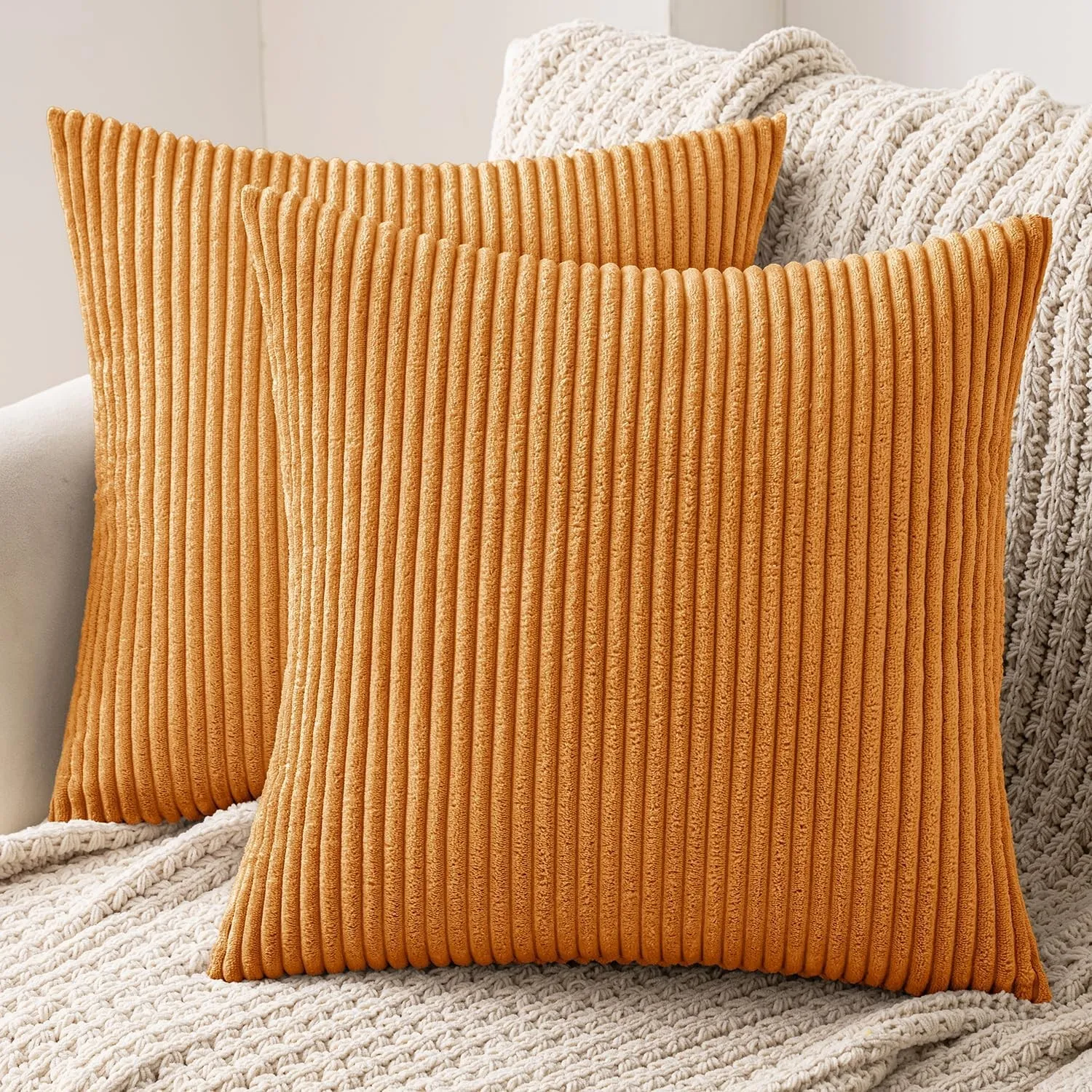 MIULEE 2er Set Kissenbezug 50x50 cm Kord Kissenhülle Sofakissen Orange