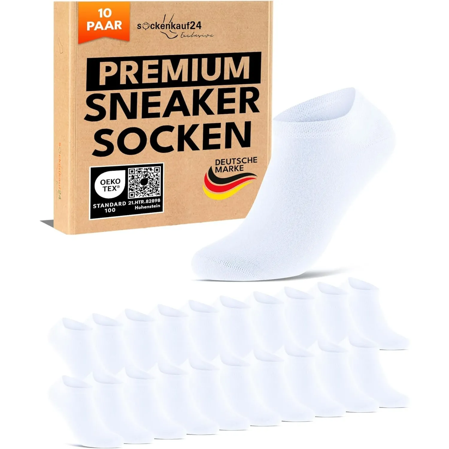 10 Paar Premium Sneaker Socken Herren & Damen aus gekämmter Baumwolle mit Komfortbund ohne drückende Naht