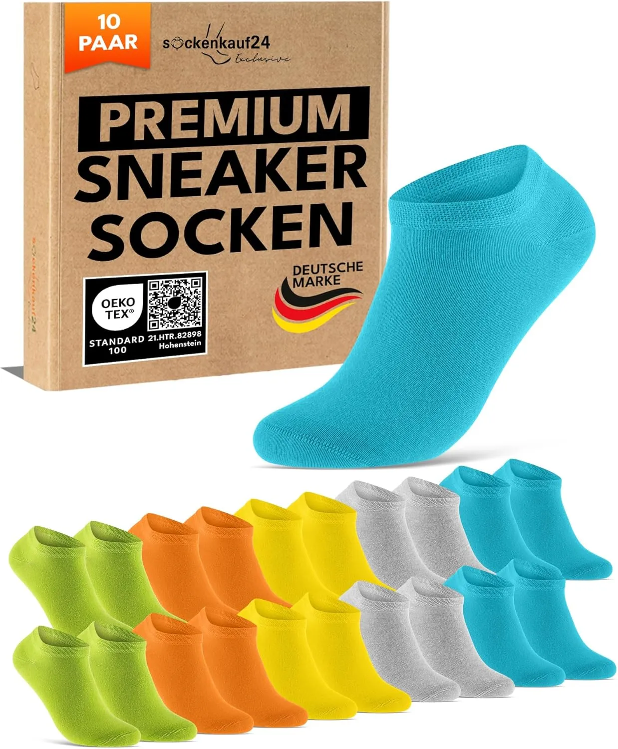 10 Paar Premium Sneaker Socken Herren & Damen aus gekämmter Baumwolle mit Komfortbund ohne drückende Naht