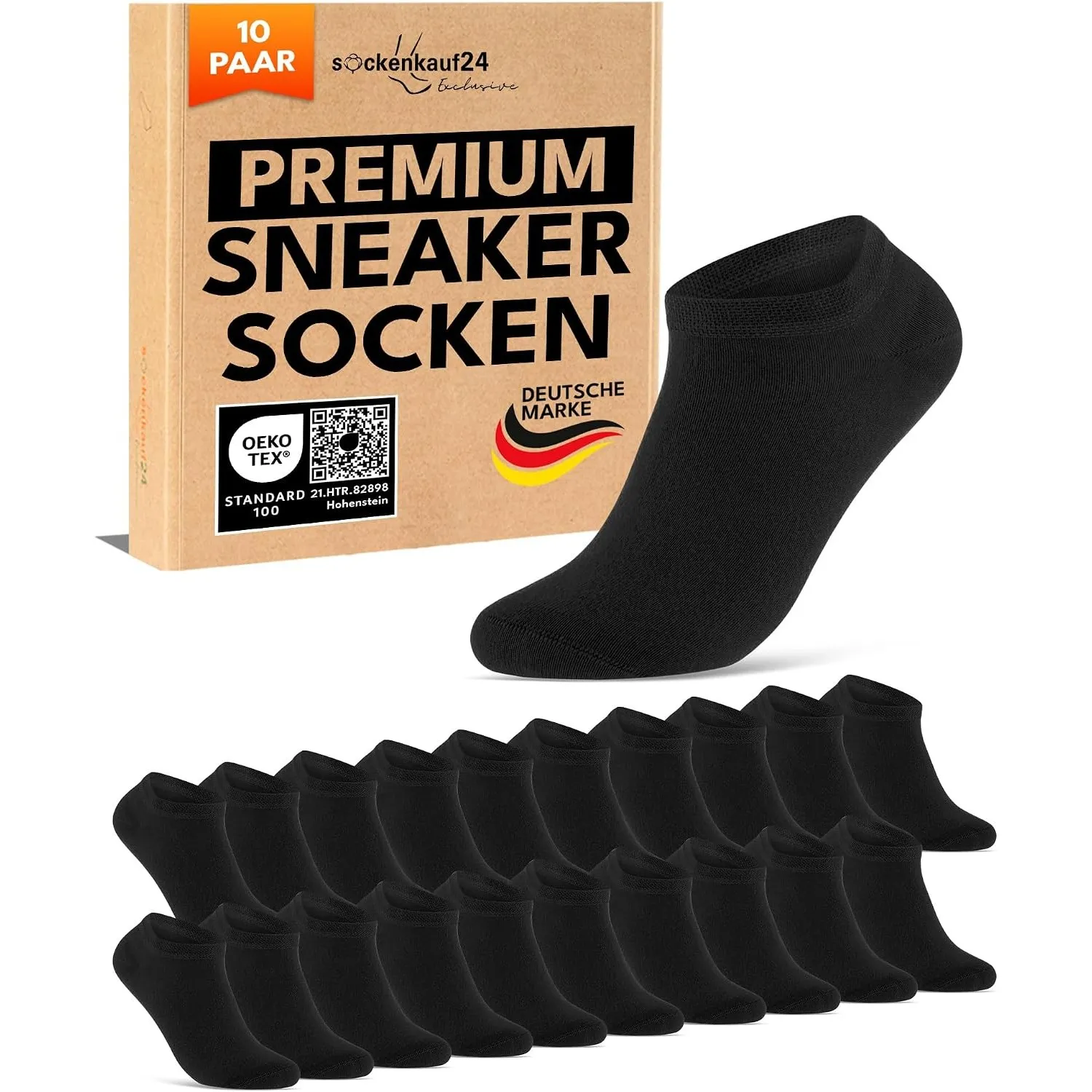 10 Paar Premium Sneaker Socken Herren & Damen aus gekämmter Baumwolle mit Komfortbund ohne drückende Naht
