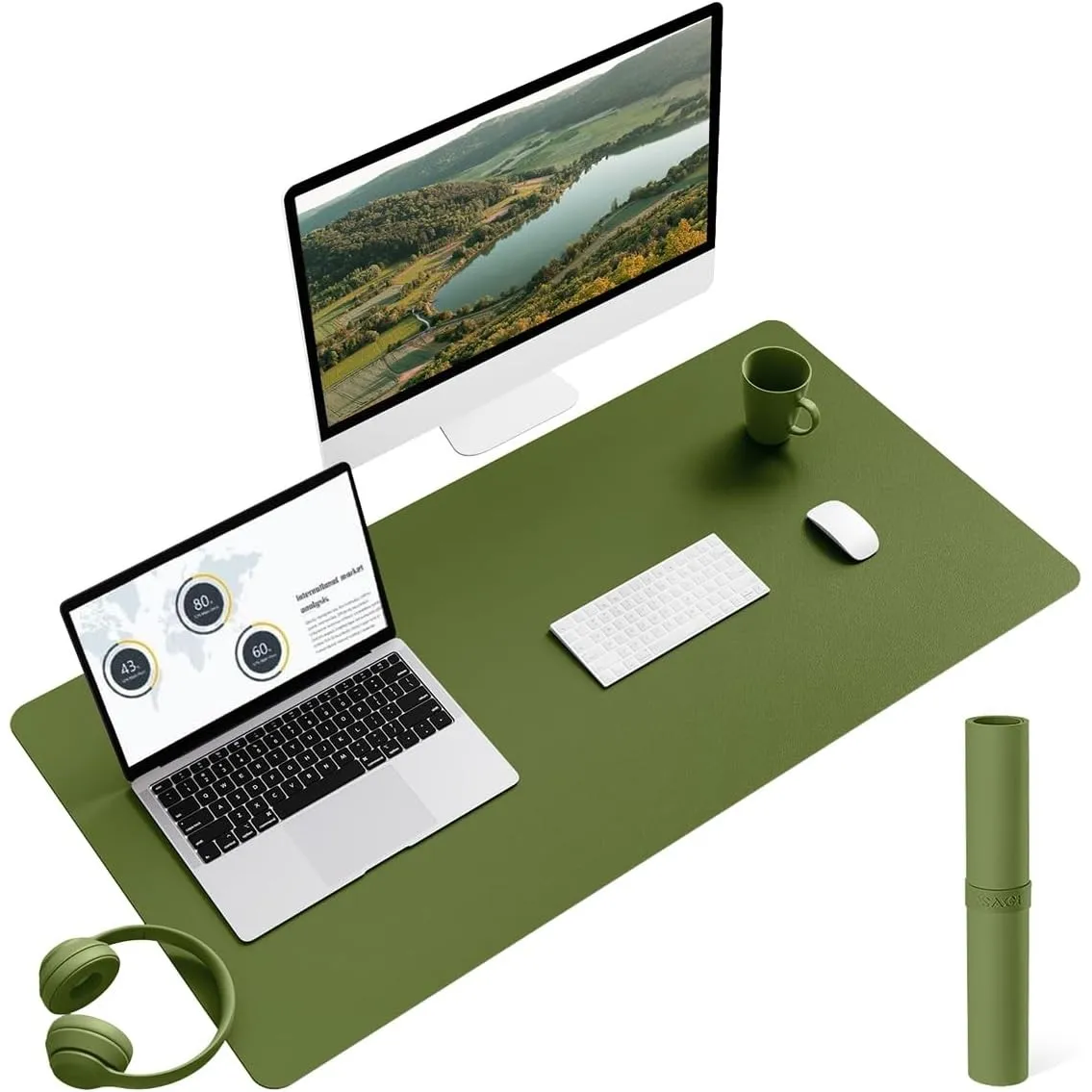 YSAGi Schreibtischunterlage, Premium Leder Mauspad, Grasgrün, 90x43cm
