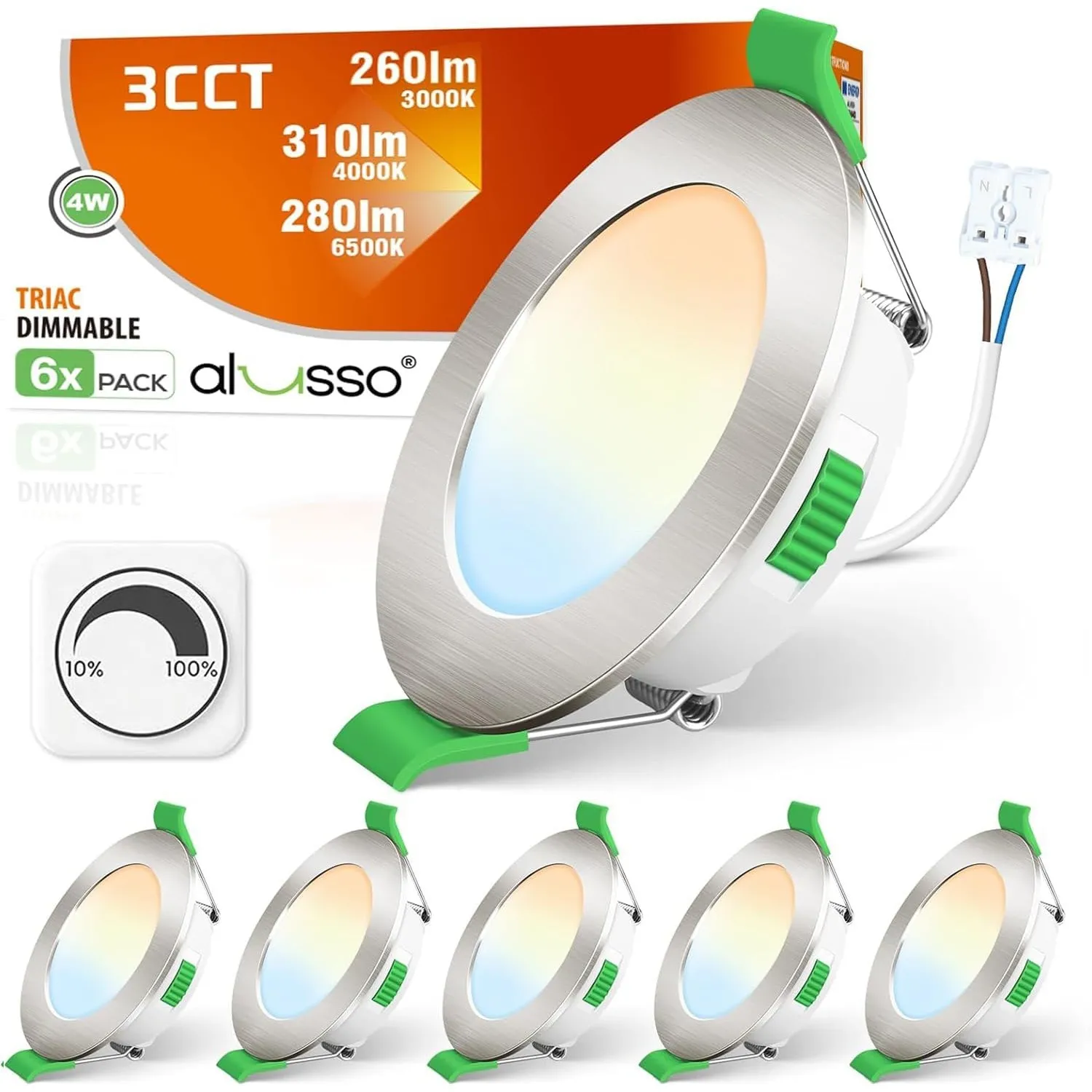 ALUSSO 6 Stück LED Einbaustrahler 230V, 55-68mm IP44 Dimmbar Deckenspots