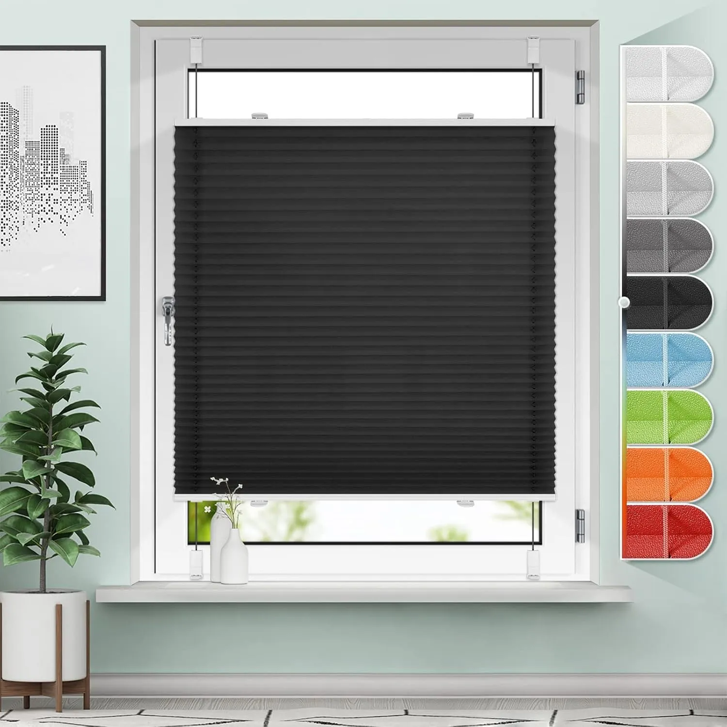 Sanfree Plissee ohne Bohren Klemmfix Plisseerollo Blickdicht Schwarz B85 x H100 cm Plissees Jalousien Sichtschutz und S…