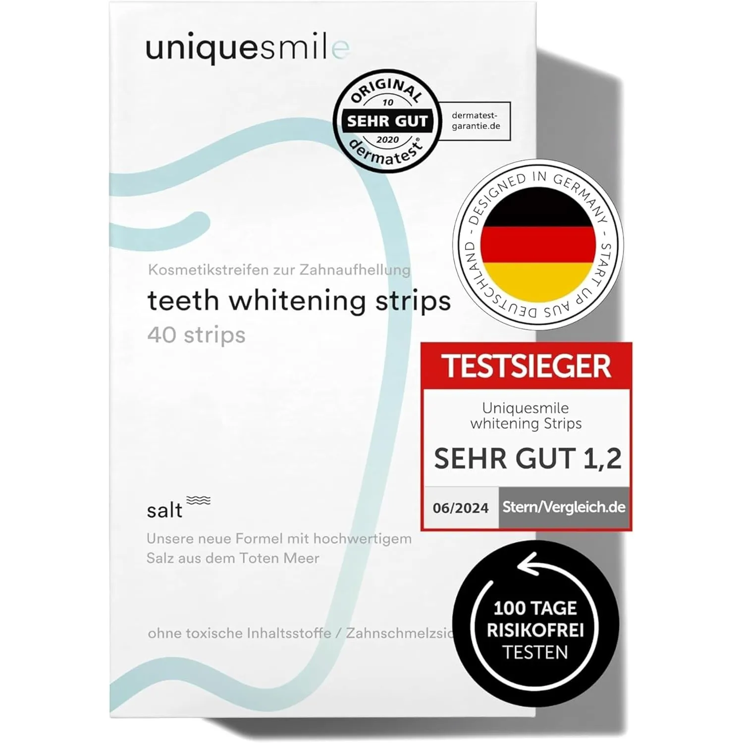 Uniquesmile Zahnaufhellungsstreifen Testsieger 2024 – Whitening Strips ohne Peroxid – Zahnbleaching schonend zum Zahnsc…