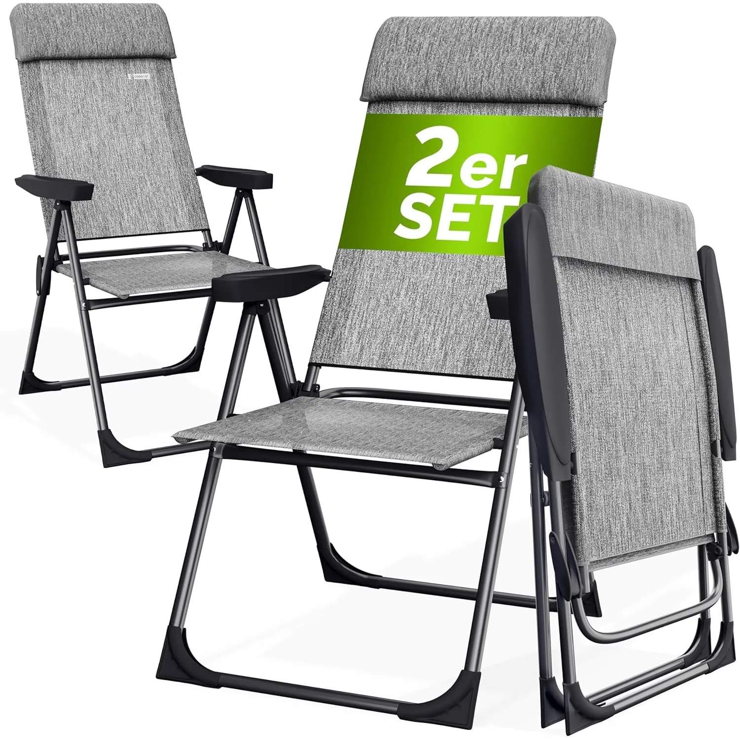 Casaria Gartenstühle 2er Set Klappbar 6-Fach Verstellbar Alu mit hoher Rückenlehne Liegefunktion Faltbar Balkon Camping…