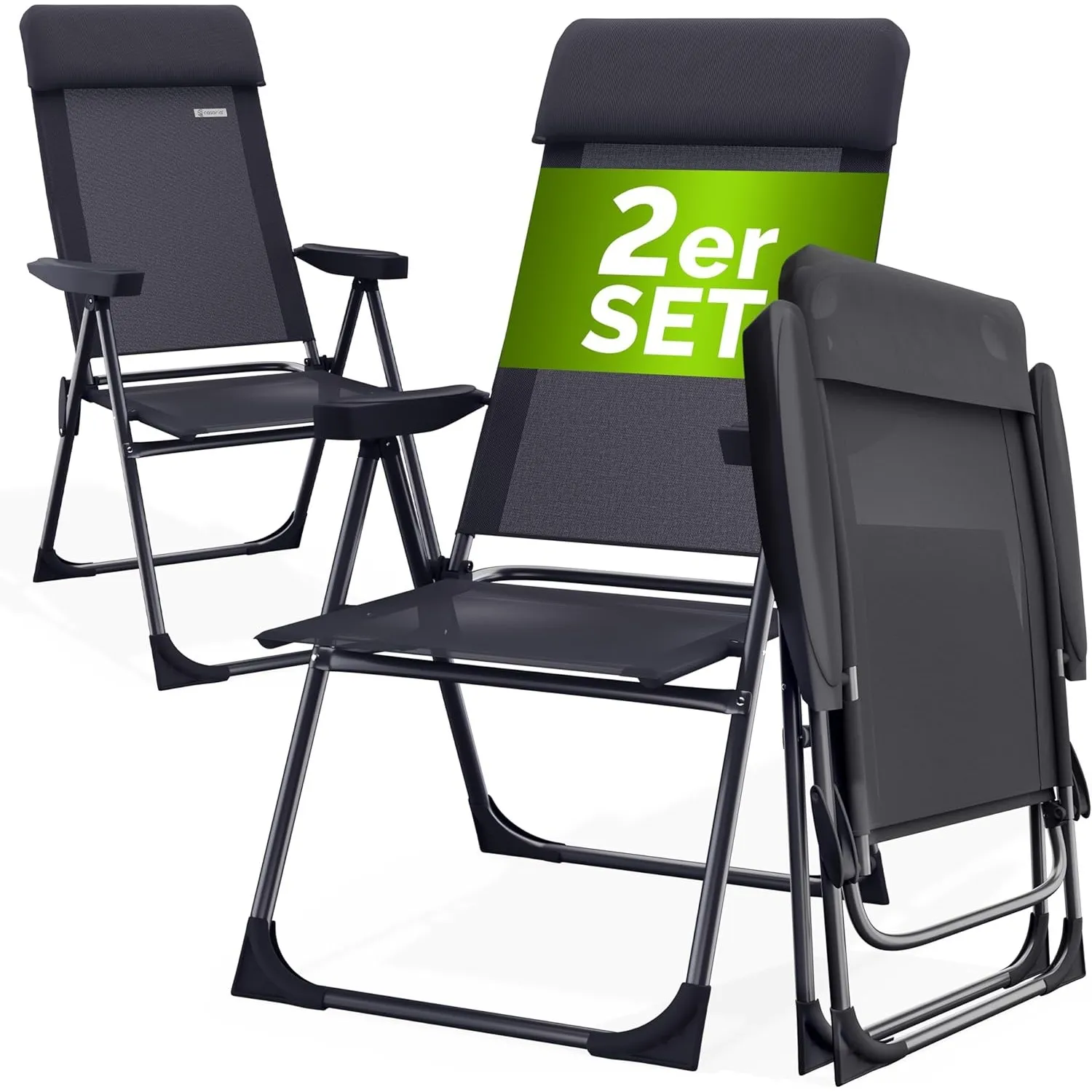 Casaria Gartenstühle 2er Set 130 kg Belastbarkeit | Klappbar, 6-Fach Verstellbar, Alu, hohe Rückenlehne, Liegefunktion,…