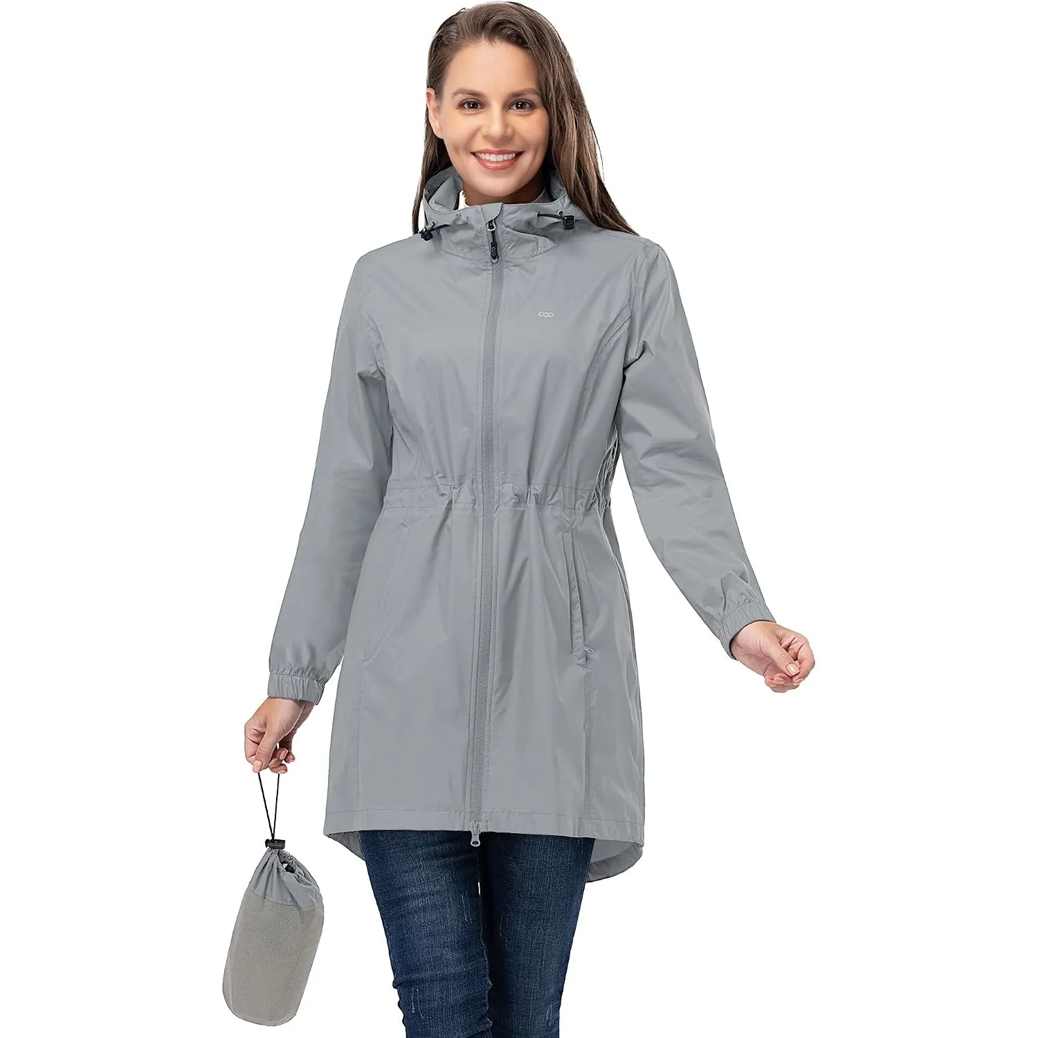 33,000ft Damen Dünne Wasserdichte Faltbar Regenmantel Regenjacke mit Kapuze, Leicht Atmungsaktive Travel Regenponcho, L…