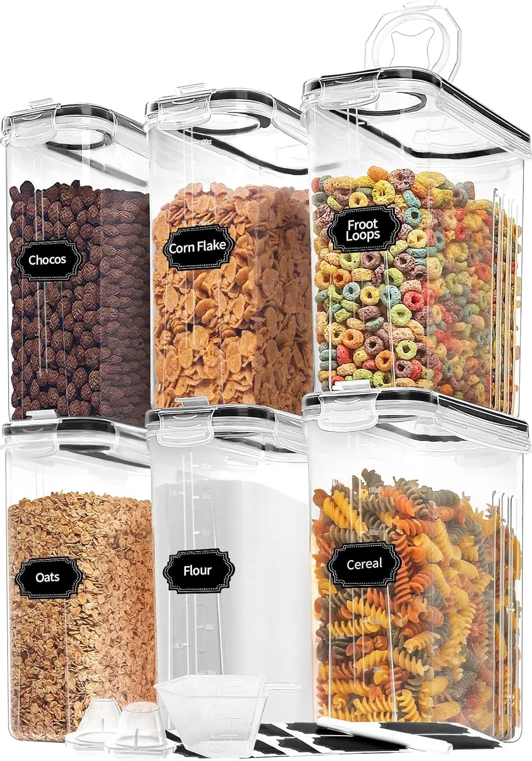 Skroam Müslibehälter, 6 Stück, luftdichte Frischhaltedosen mit Deckel, Kunststoff, Müsli-Spender für Küche und Speiseka…