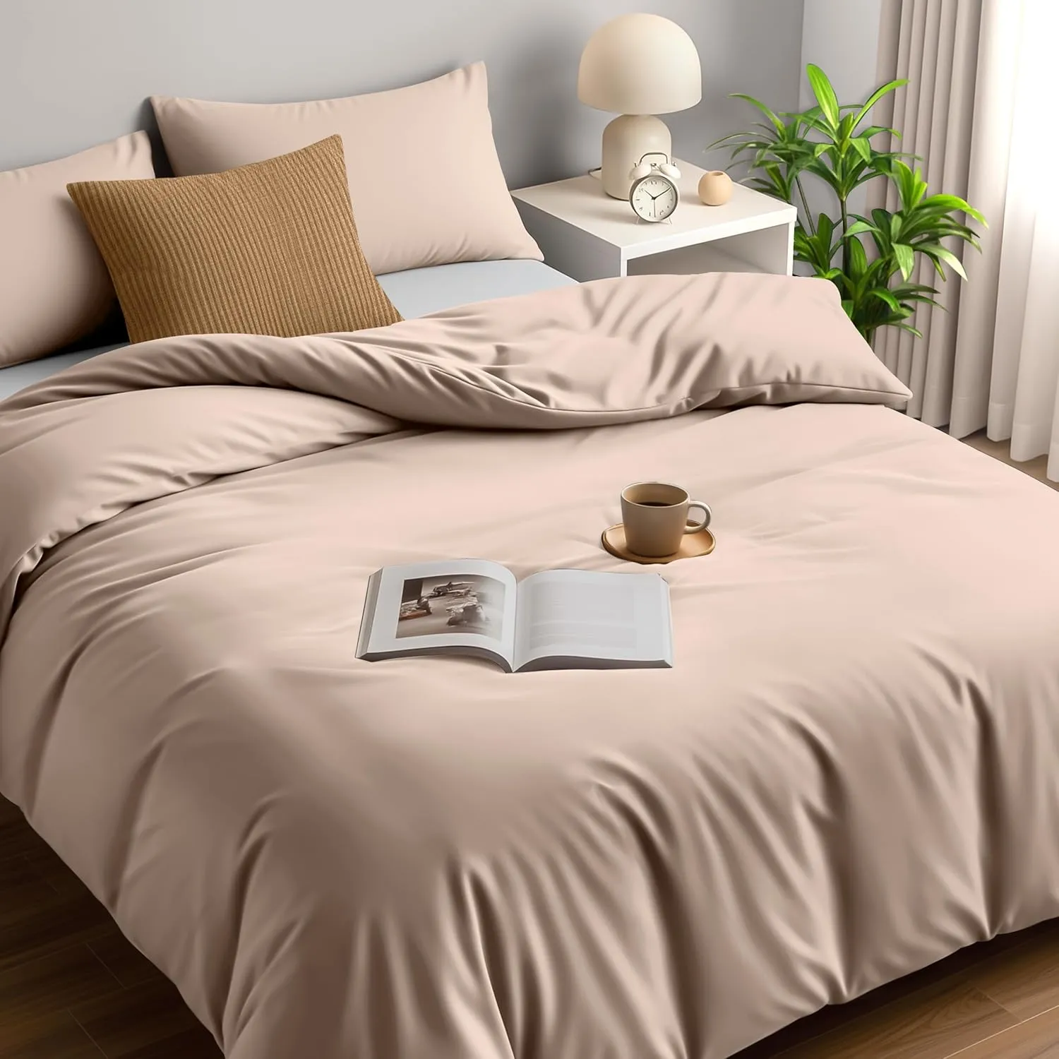 Utopia Bedding Bed Linen Set, Microfibre Duvet Cover 230 x 220 cm + 2 Pillowcases 50 x 75 cm, Beige