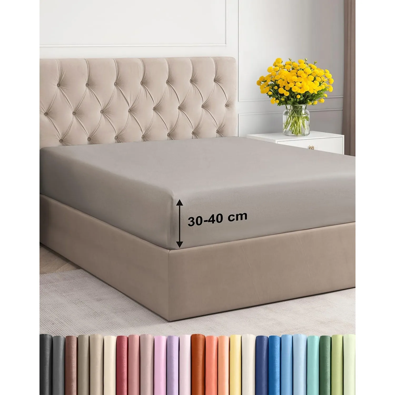 Spannbettlaken 180x200 - Mikrofaser Spannbetttuch 40cm (16") - Hellgrau | Spannbetttuch, Boxspringbett, Weich, Knitterf…