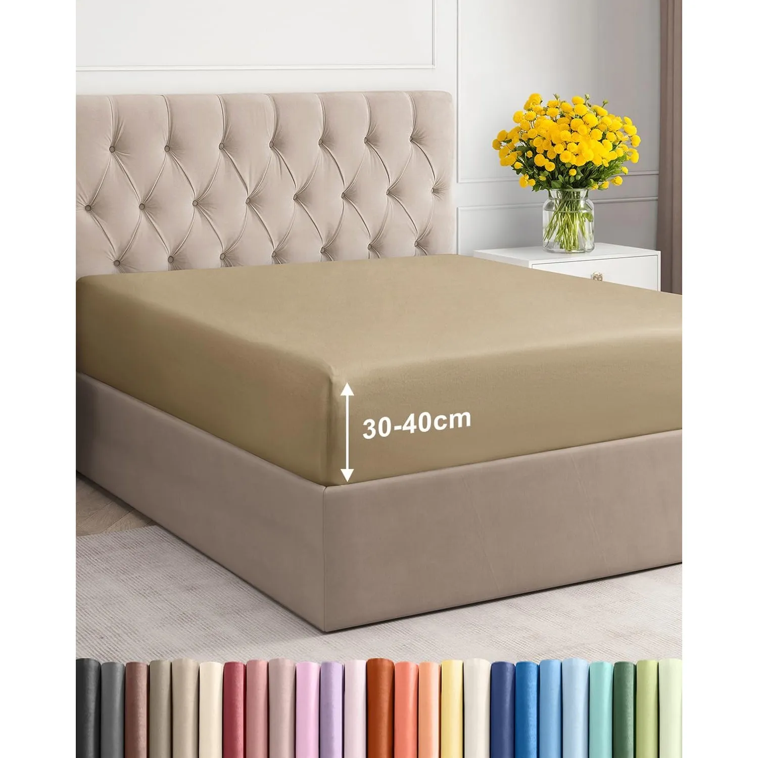 Spannbettlaken 180x200 - Mikrofaser Spannbetttuch 40cm (16") tief - Beige | Spannbetttuch, Boxspringbett, Weich, Knitte…