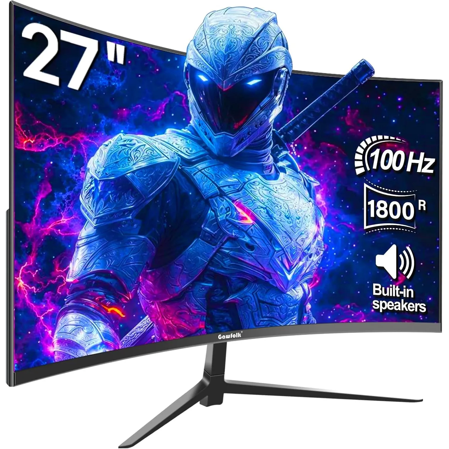 Gawfolk Curved Monitor 27 Zoll 100Hz, PC Bildschirm mit Lautsprecher 1080P, 1800R 75Hz Computerbildschirm mit Eye Care …