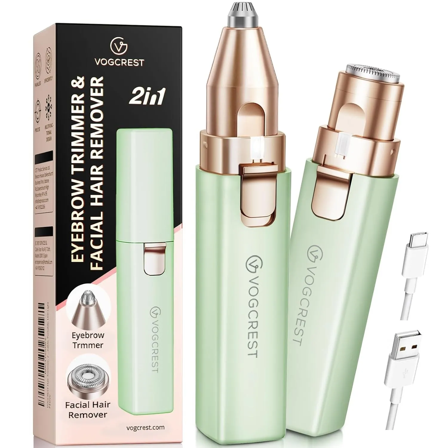 VOGCREST Haarschneider, 2-in-1 Gesichtshaarentferner und Augenbrauentrimmer für Frauen - wiederaufladbar, tragbar, mit …