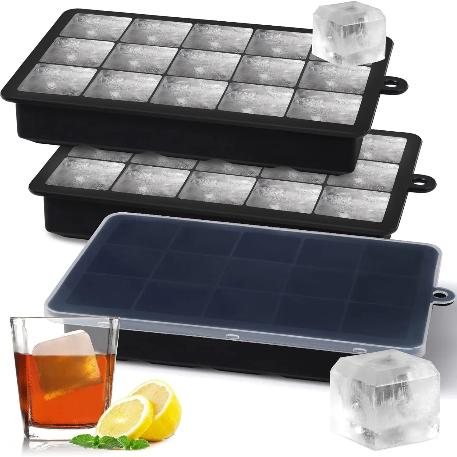 Sinnsally Eiswürfelform Silikon,3er-Pack Eiswürfelformen & Eiswürfelschalen,Eiswürfeln Kugel mit Deckel,Würfelform Eisk…