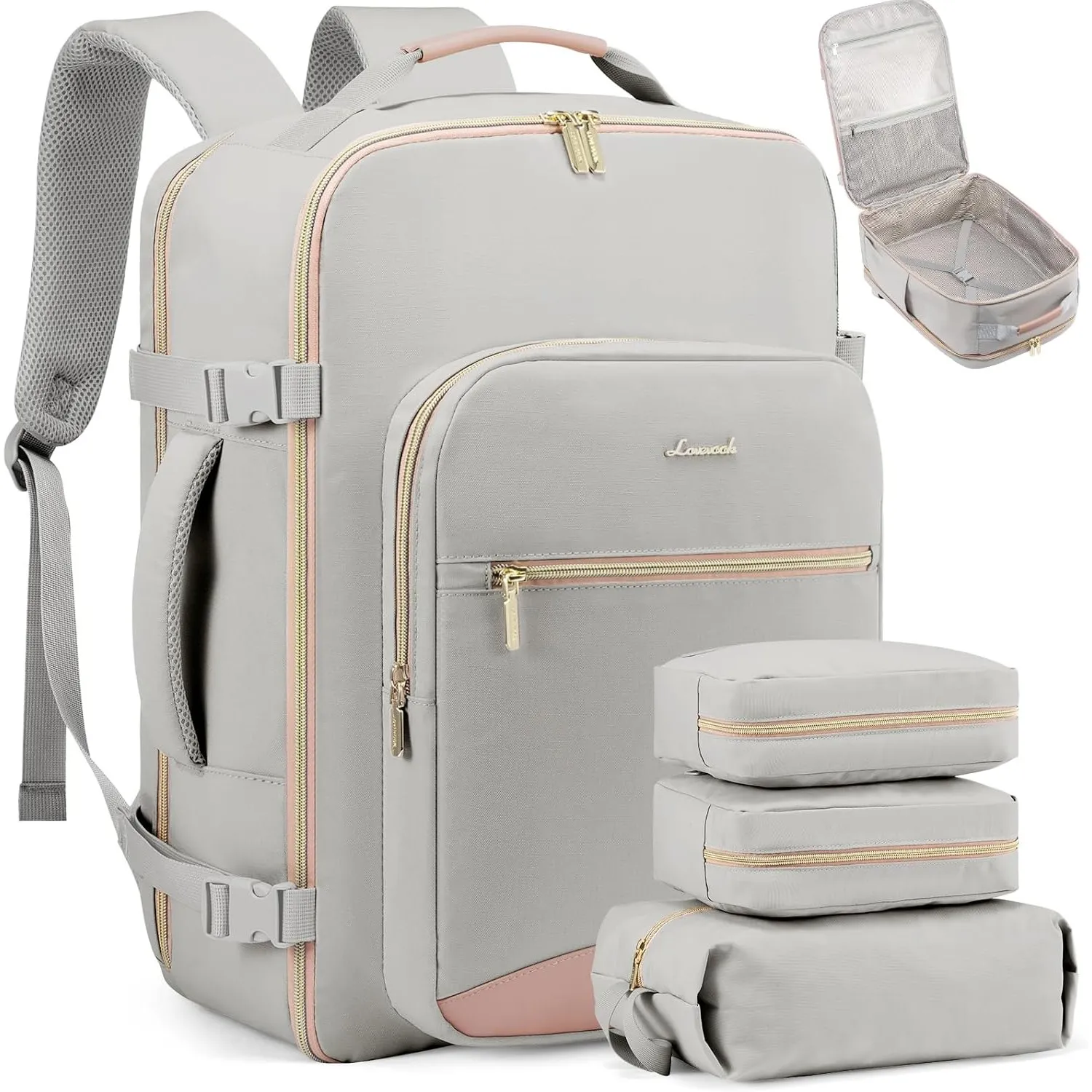 LOVEVOOK Handgepäck Rucksack Flugzeug, 40L Groß Reiserucksack Damen Kofferrucksack, Wasserdicht Reisetasche für 17 Zoll…
