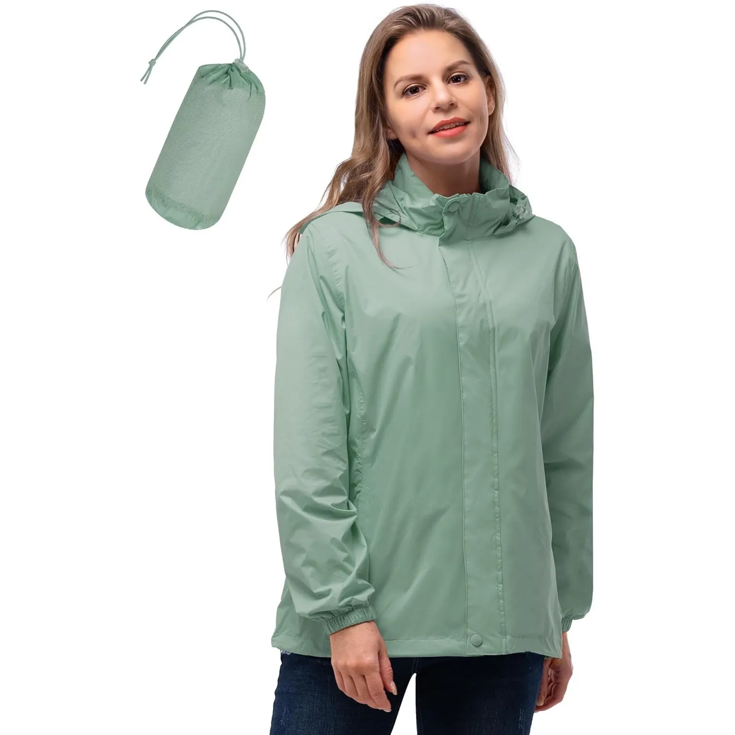 33,000ft Damen Wasserdichte Faltbar Regenjacke mit Kapuze, Leicht Atmungsaktive Windbreaker Jacke, Fahrradjacke für Fra…