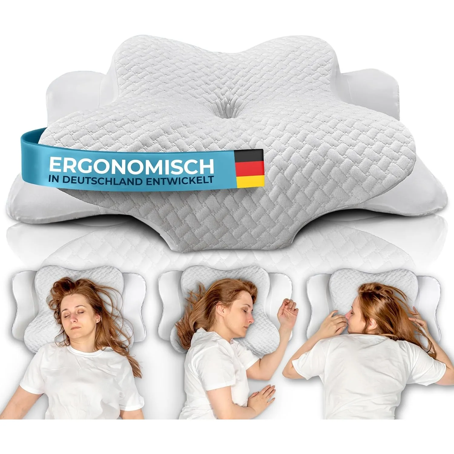 Glückstoff® Ergonomisches Kissen (für alle Schlaftypen) Kopfkissen aus Memory Foam | Nackenstützkissen Ergonomisches Ko…