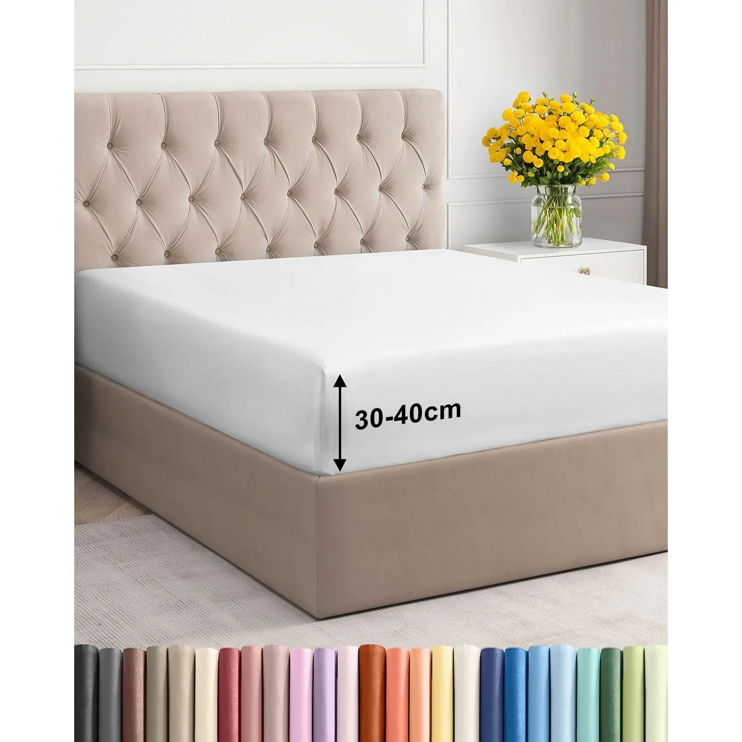 Spannbettlaken 200x200 - Mikrofaser Spannbetttuch 40cm (16") tief - Weiß