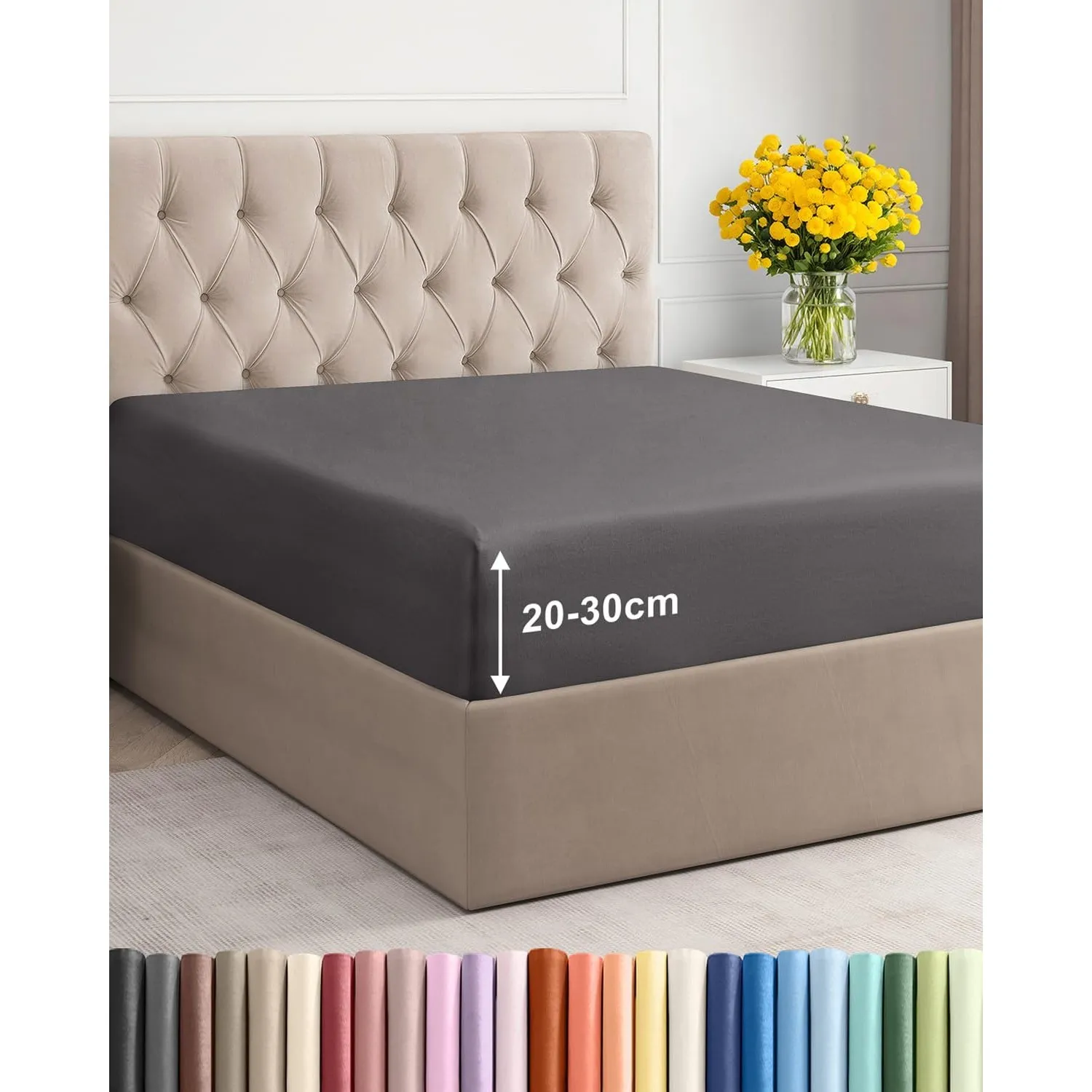 Spannbettlaken 160x200 - Mikrofaser Spannbetttuch 30cm (12") - Dunkelgrau