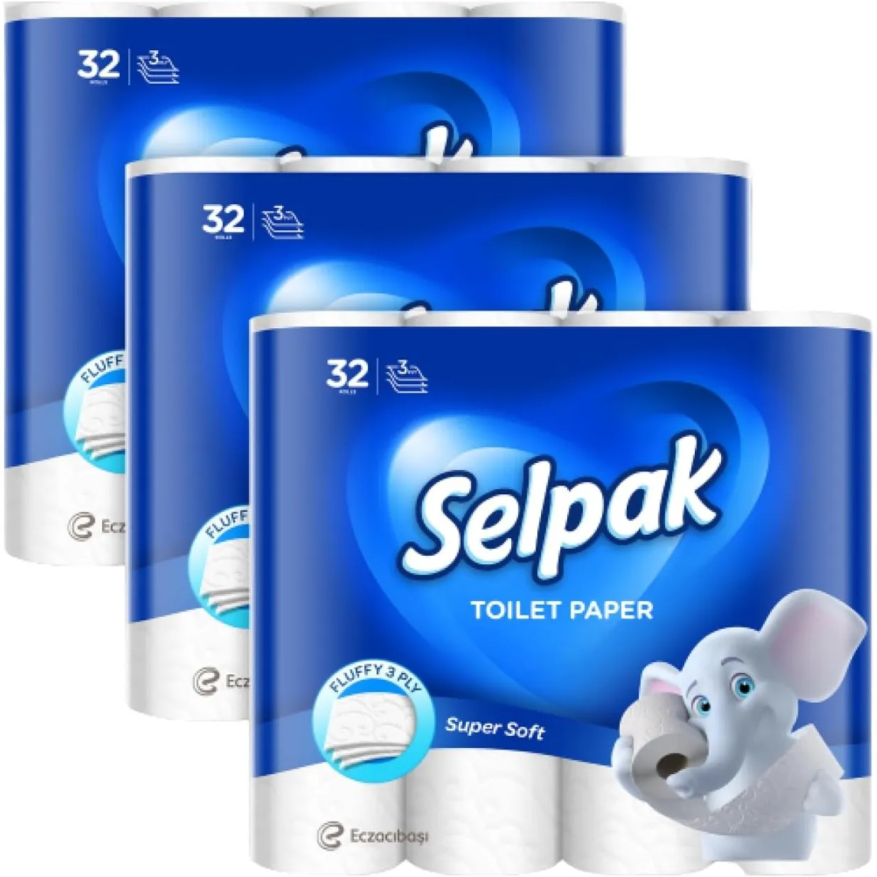 Selpak Toilettenpapier 3-lagig, 96 Rollen (32 Rollen, 3-er Pack), 140 Blatt pro Rolle, Klopapier 100% reine Zellulose, …