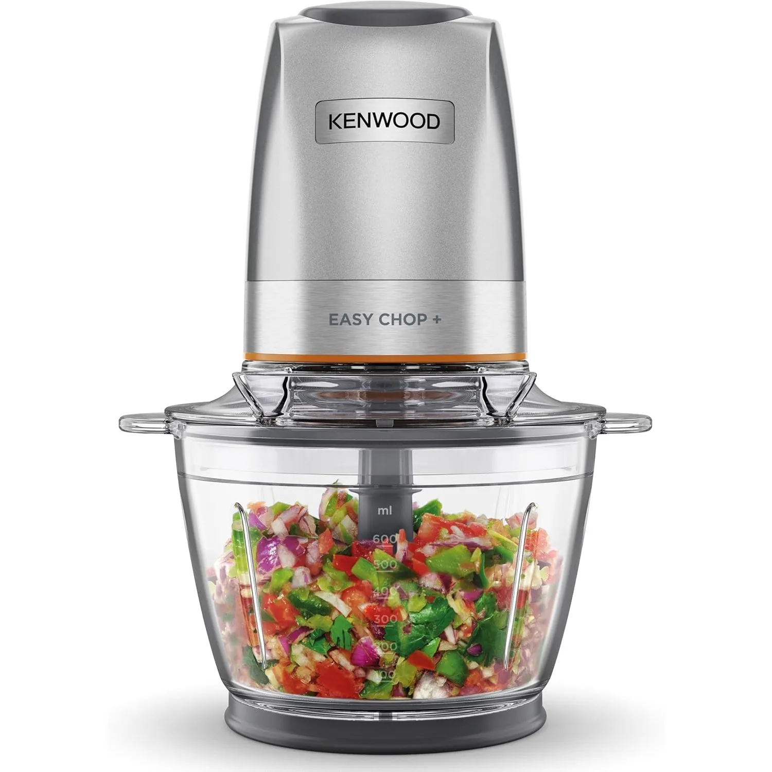 Kenwood EasyChop+ CHP62.400 SI Elektrischer Zerkleinerer mit Vierfach-Klingen aus Edelstahl, One-Touch-Bedienung, Eiscr…