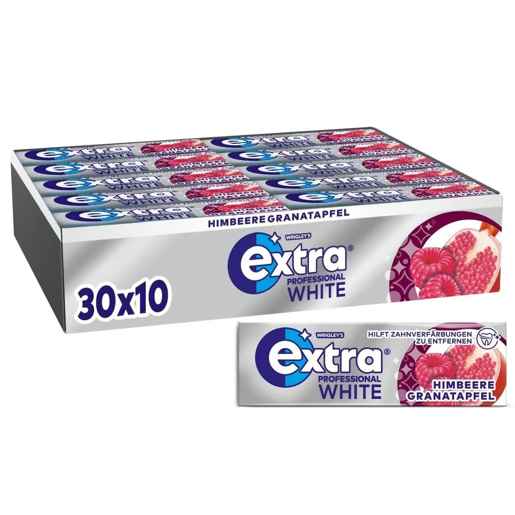 Extra Professional Kaugummi, Zuckerfrei, Himbeere Granatapfel White, 30x10