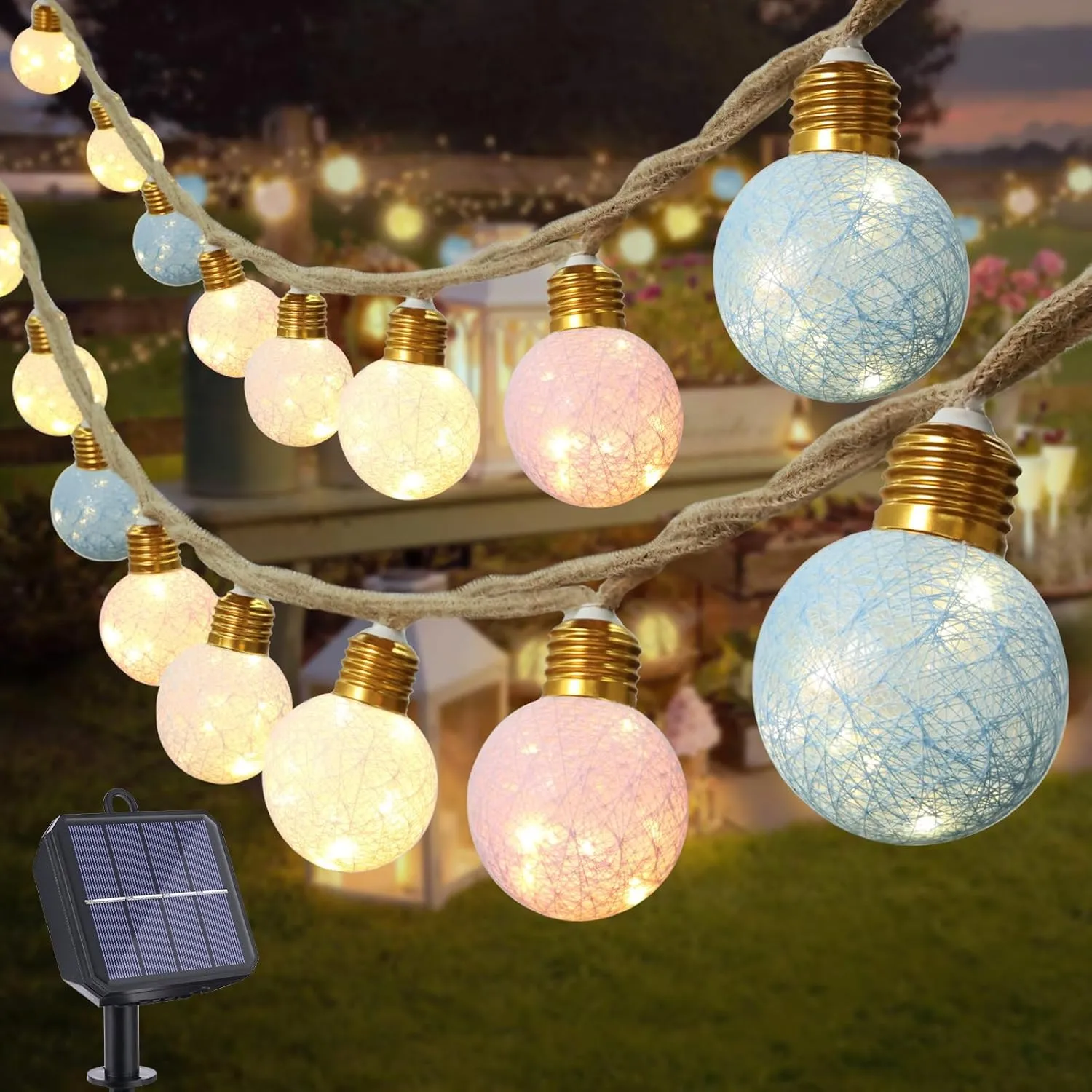 Qedertek Solar Lichterkette Aussen Wetterfest, 6M Solar Lichterkette Außen Warmweiß mit 16 Cotton Ball, LED Seil Solarl…