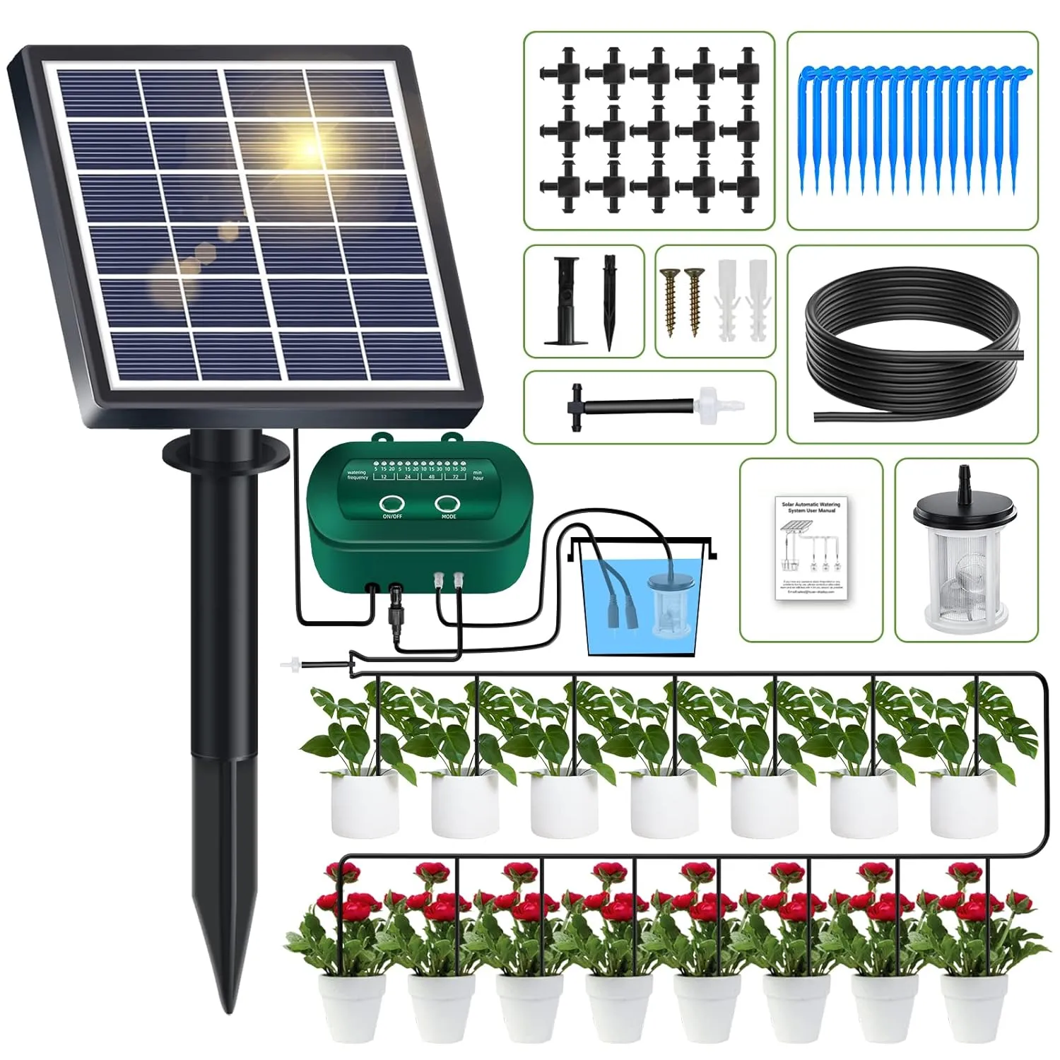 Solar Irrigation System 2024 Latest Drip Irrigation System, Automatic Watering System Garden with 12 Timer Modes + 15 m…