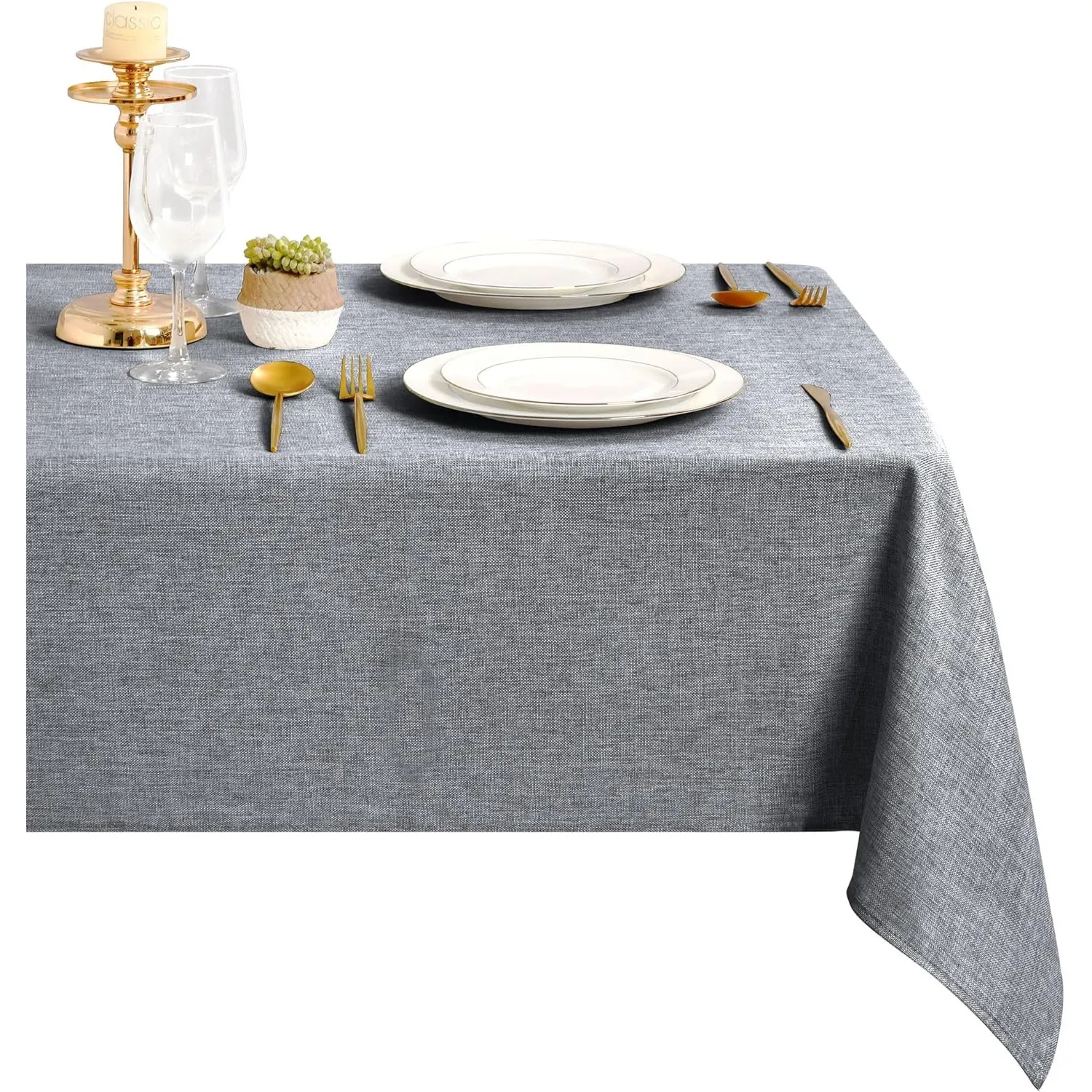 DWCN Grau Tischdecke 135x200cm Leinen Stoff Abwaschbar Outdoor Wetterfest