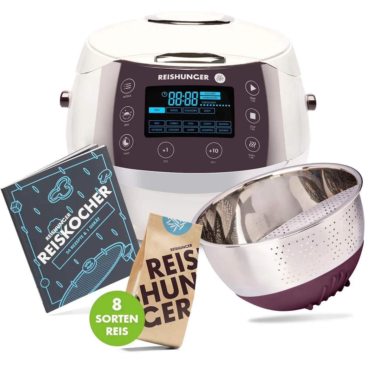 REISHUNGER Starter Set Digitaler Reiskocher & Dampfgarer Weiß