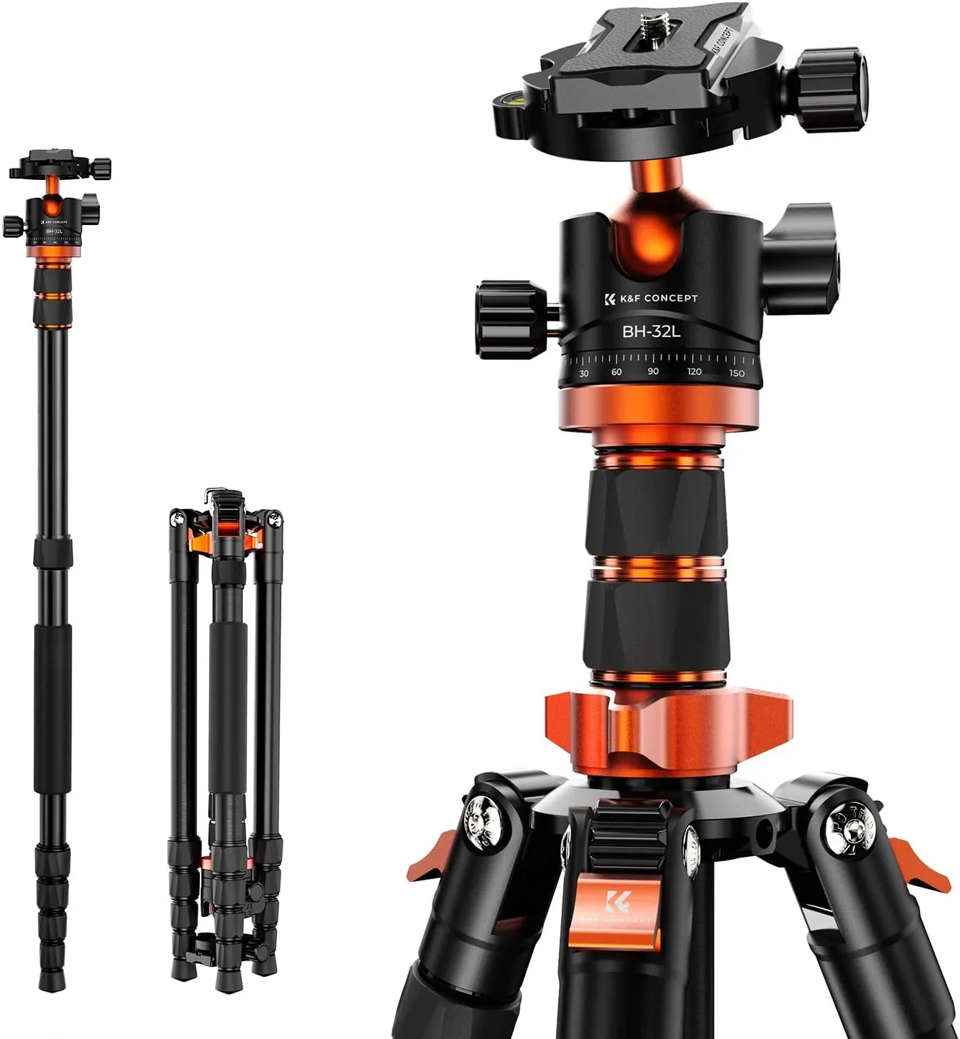 K&F CONCEPT 198cm Kamera Stativ，Aluminium Tripod, Stativ mit Monopod Funktion, 360° Panorama Kugelkopf Schnellwechselpl…