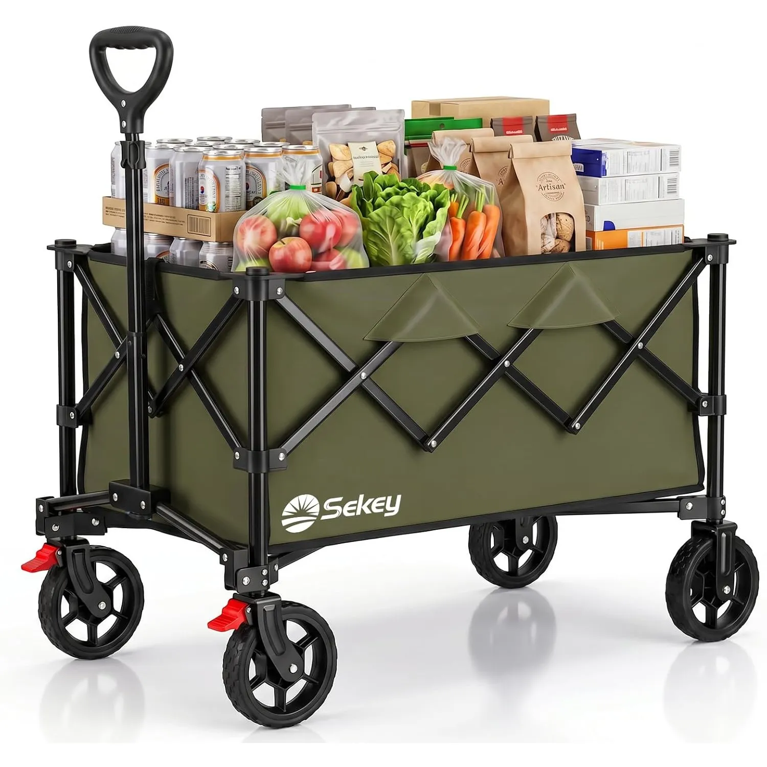 Sekey Bollerwagen Faltbar 135L 150KG Belastbar, Transportwagen klappbar mit Geländereifen mit Bremse, Patentiert 4-Wege…