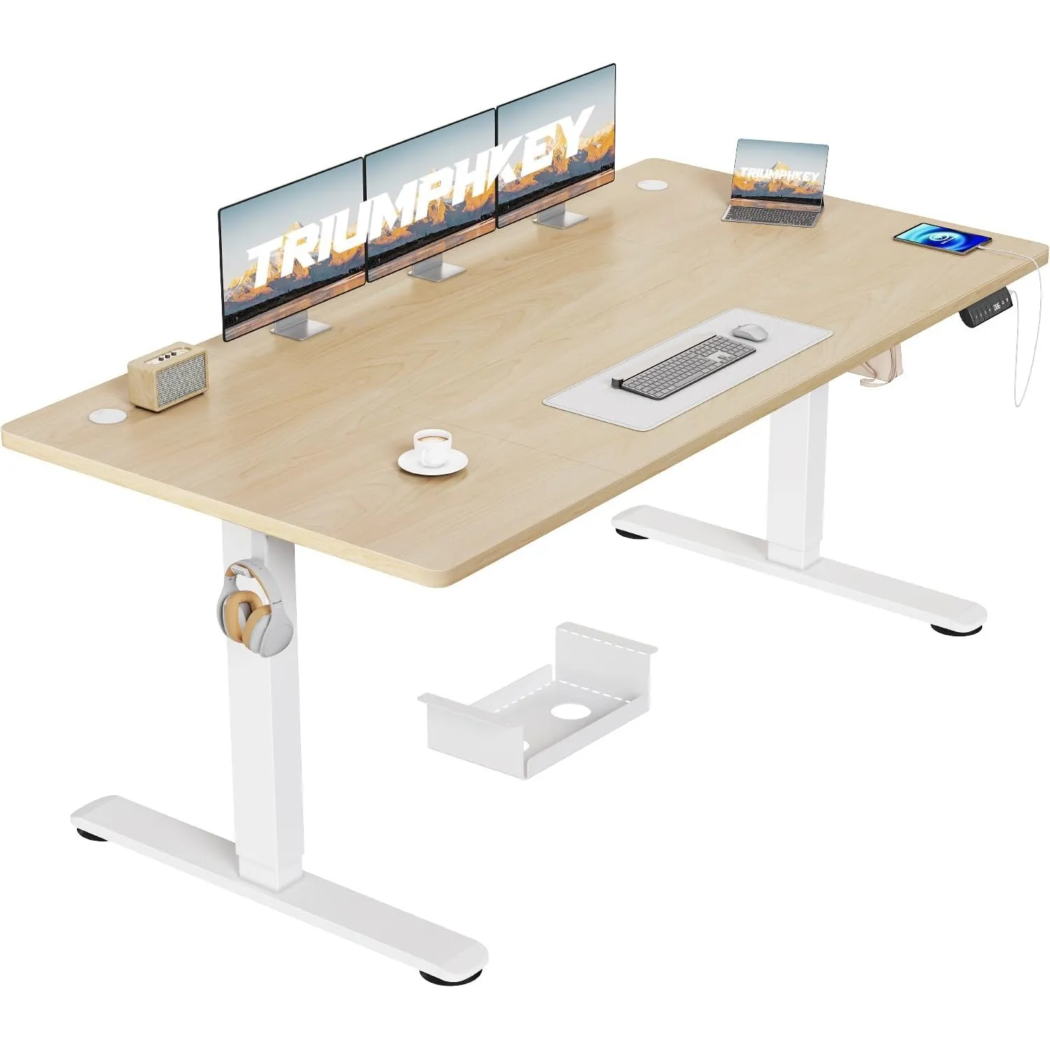 TRIUMPHKEY Höhenverstellbarer Schreibtisch 160x80, 18mm Tischplatte & USB-A