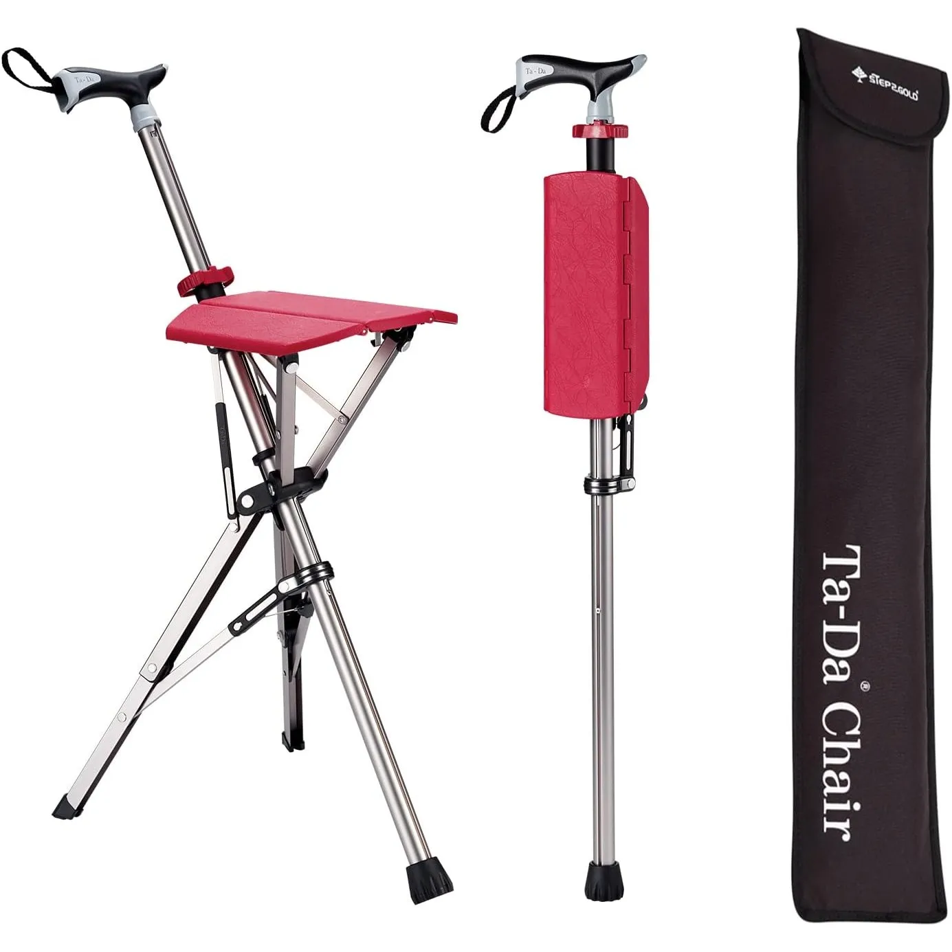 STEP2GOLD TA-Da Chair - Gehstock mit Sitz, ultraleichter Aluminiumrahmen & robuster Klapphocker (bis zu 110 kg), zusamm…
