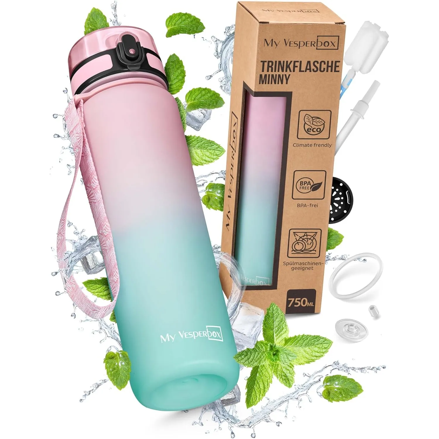 My Vesperbox® Trinkflasche Kinder [750ML] - Wasserflasche Kohlensäure Geeignet & Auslaufsicher - Water Bottle Kids - fü…