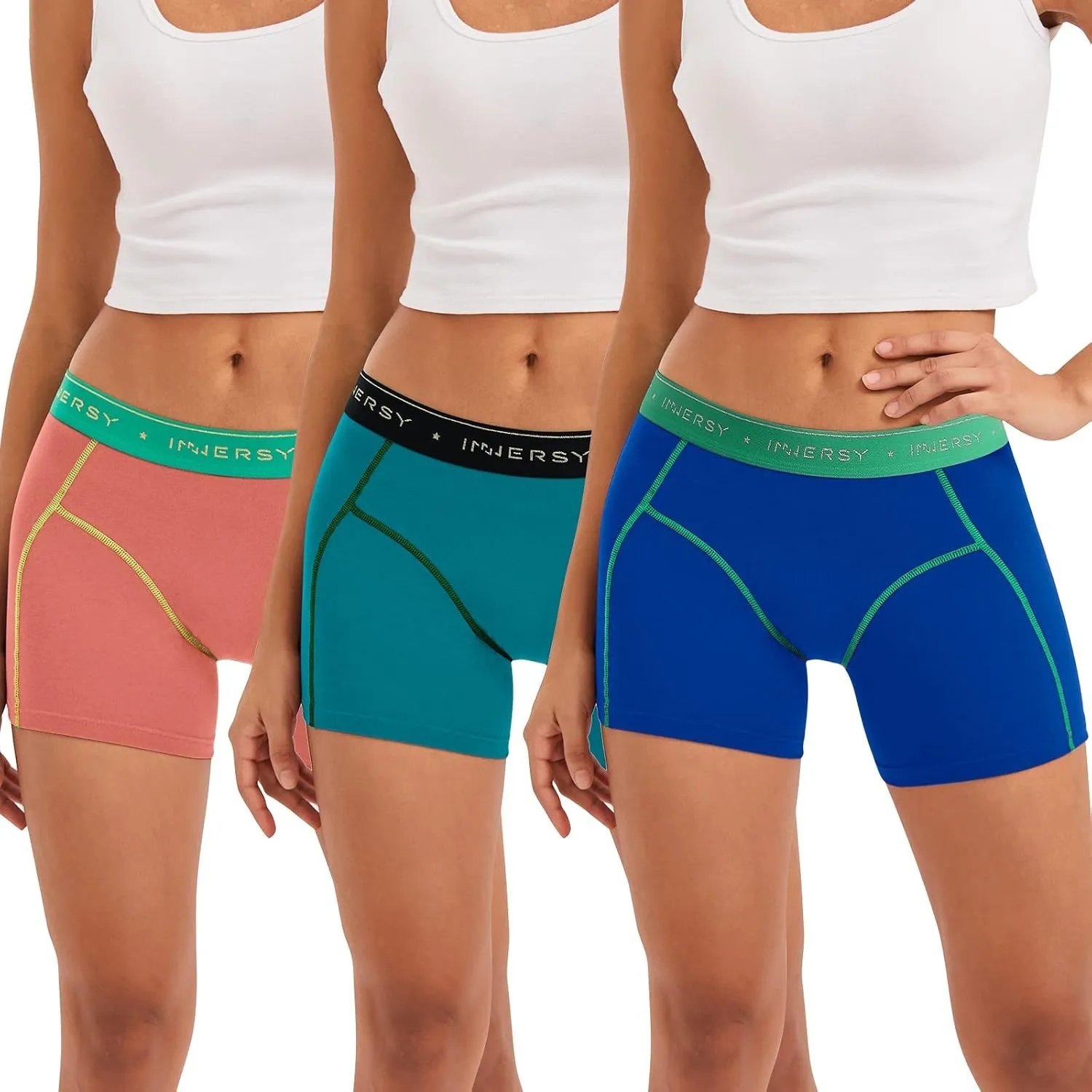 INNERSY Damen Boxershorts Baumwolle Unterwäsche Unterhosen mit Bein 3 Pack