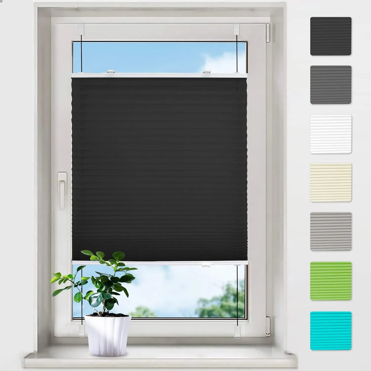 bobodeco Plissee ohne Bohren Plissees Klemmfix - Schwarz 80 x 190 cm (BxH) - Easyfix Plisseerollo Jalousie Faltrollo Bl…