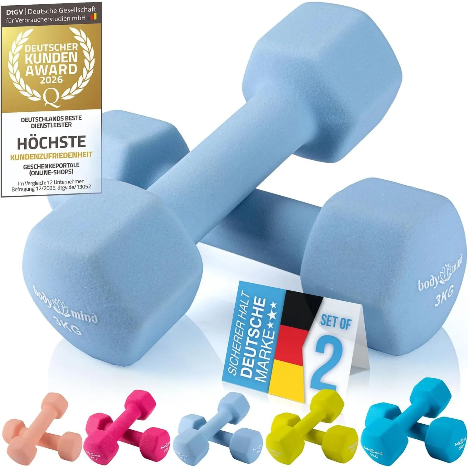 Body & Mind® Rutschfeste Neopren Kurzhanteln - Fitness Hantelset Damen