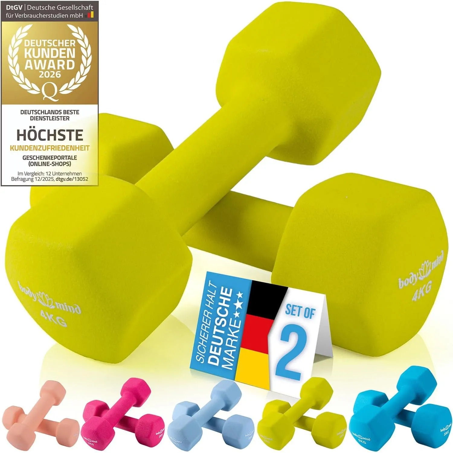 Body & Mind® Rutschfeste Neopren Kurzhanteln - Fitness Hantelset Damen