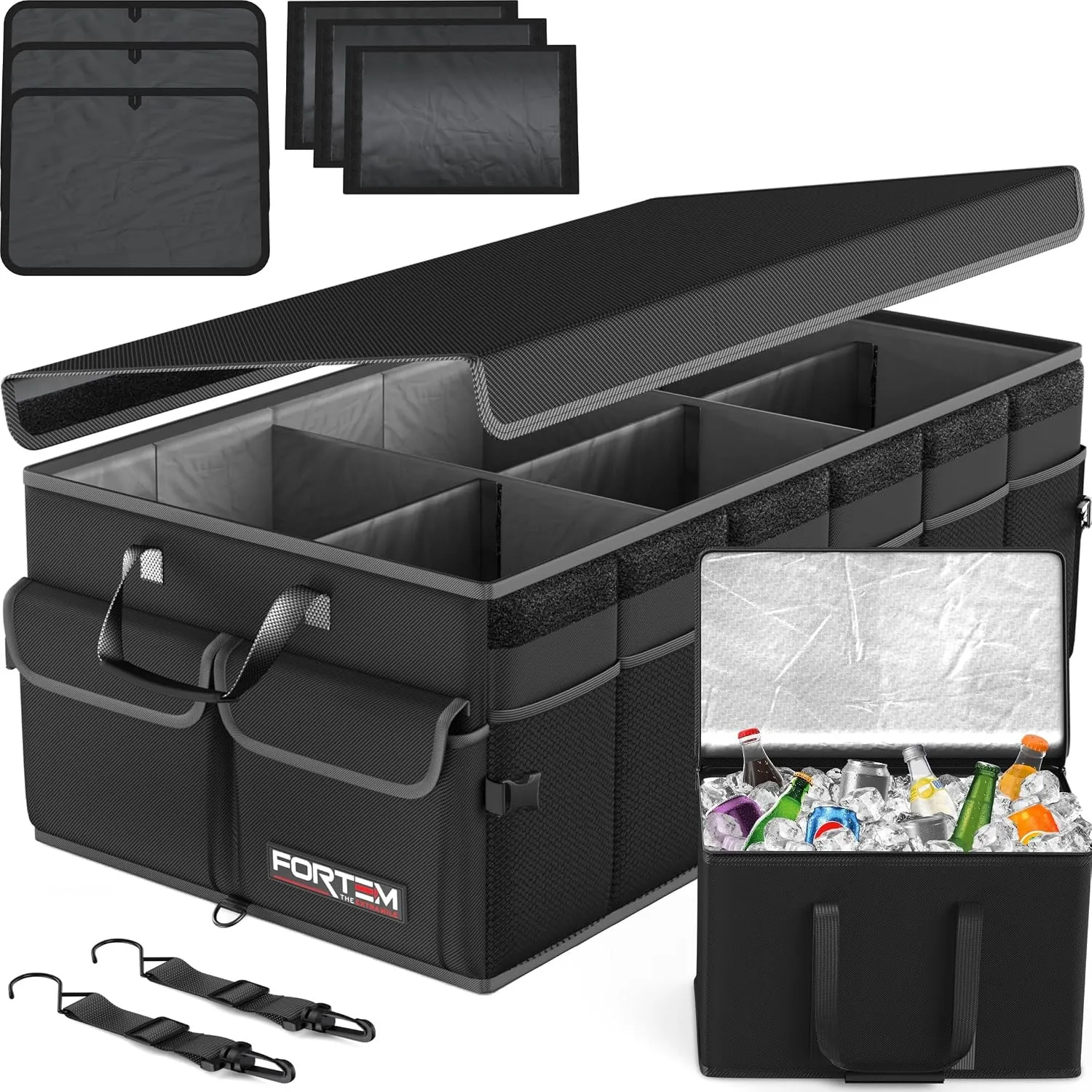 FORTEM Kofferraum Organizer Auto -Zusammenklappbarer Auto Organizer Kofferraum Mit Fächern- Kofferraumtasche Klett mit …