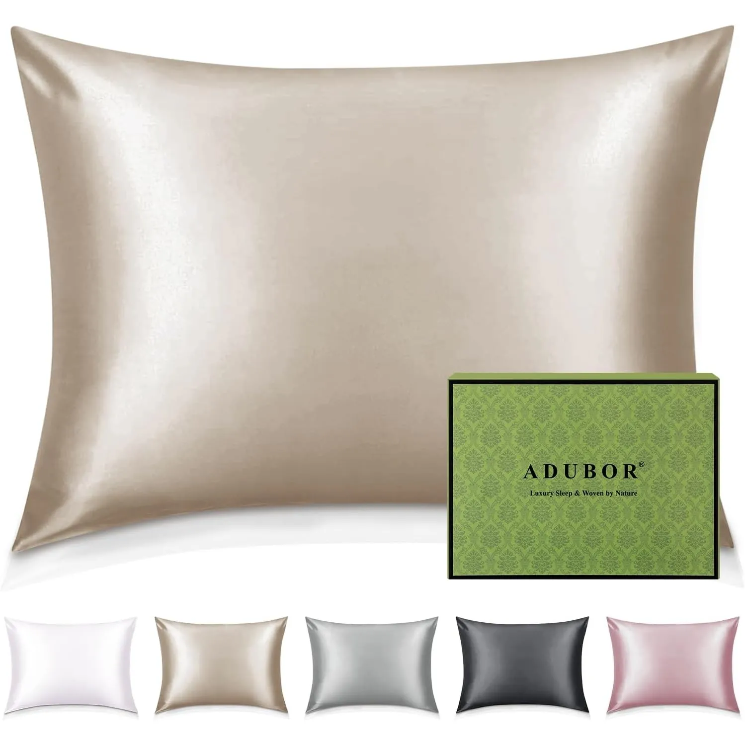Adubor 100% Seidenkissenbezug 40x80cm für Haar und Haut mit Reißverschluss
