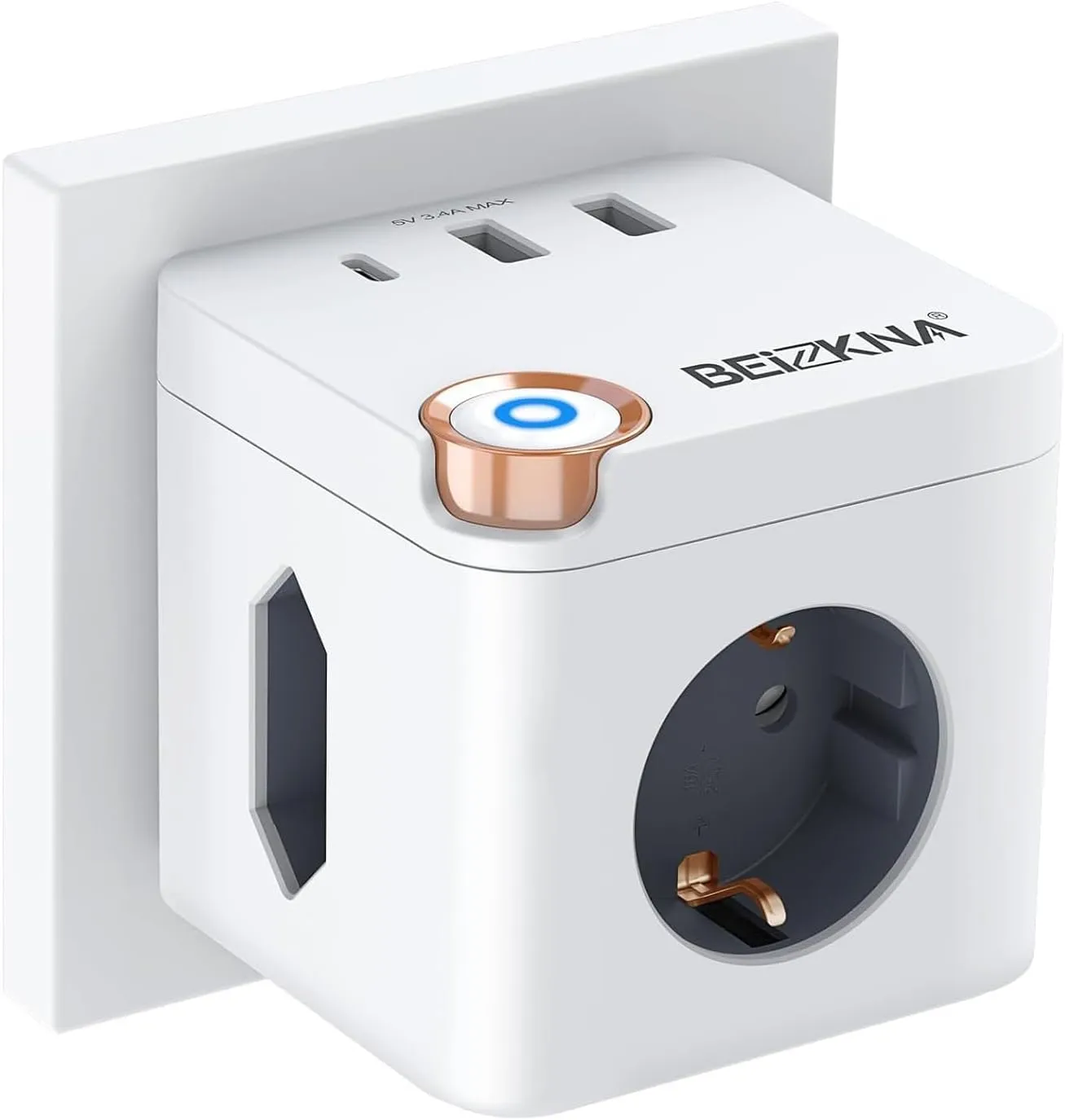 Steckdosenwürfel ohne Kabel, 3 Fach Mehrfachsteckdose mit USB C, 3680W Steckdosenadapter Cube Mehrfachstecker, 6 in 1 U…