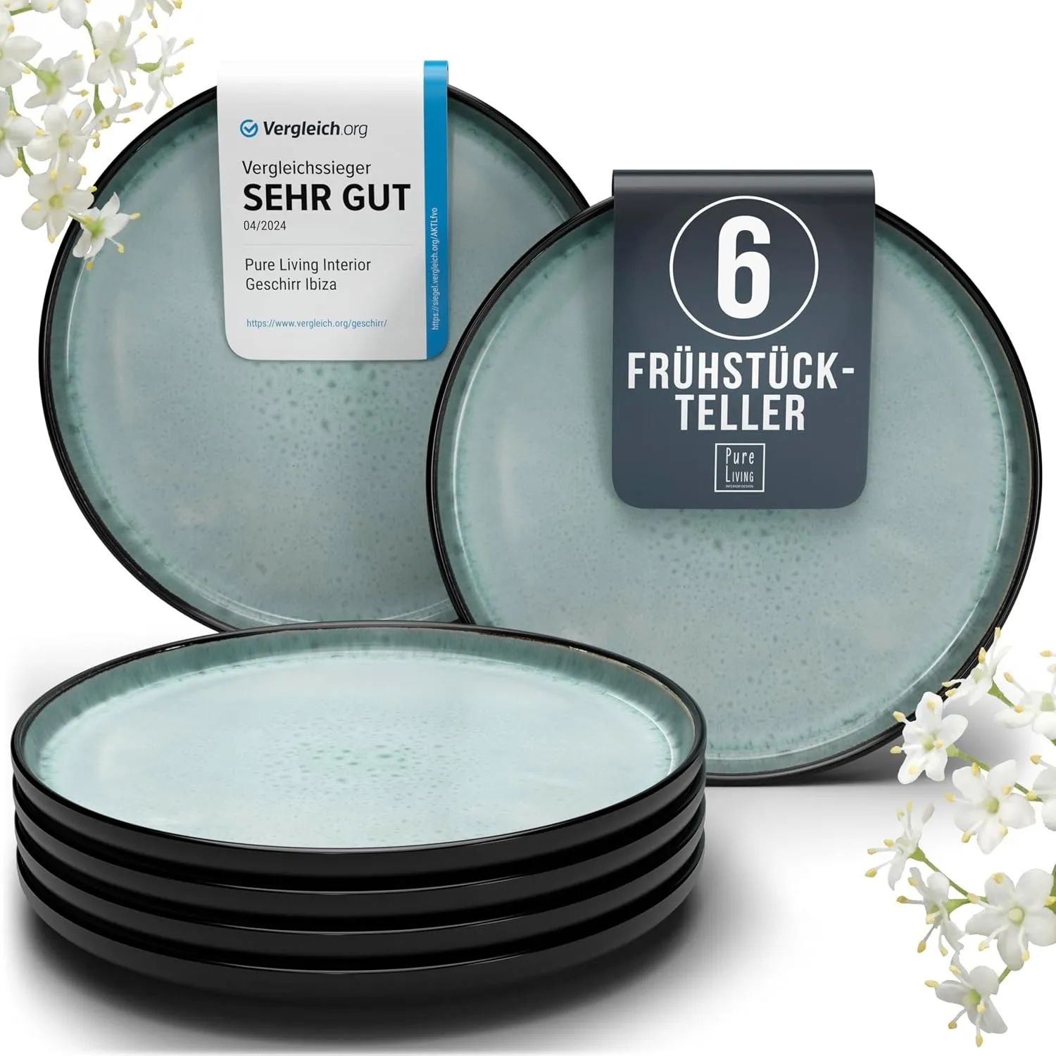 Steingut Frühstücksteller 6 Personen Ibiza TESTSIEGER, Traumhaftes Mediterranes Steingut Dessertteller Set, Kleine Tell…
