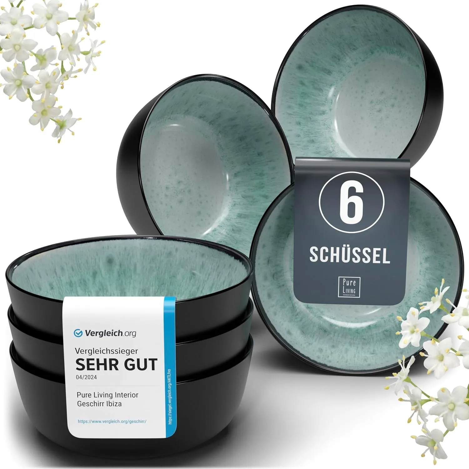 Steingut Müslischalen 6 Personen Ibiza TESTSIEGER, Traumhaftes Mediterranes Steingut Müsli Schüssel Set, Kleine Schüsse…