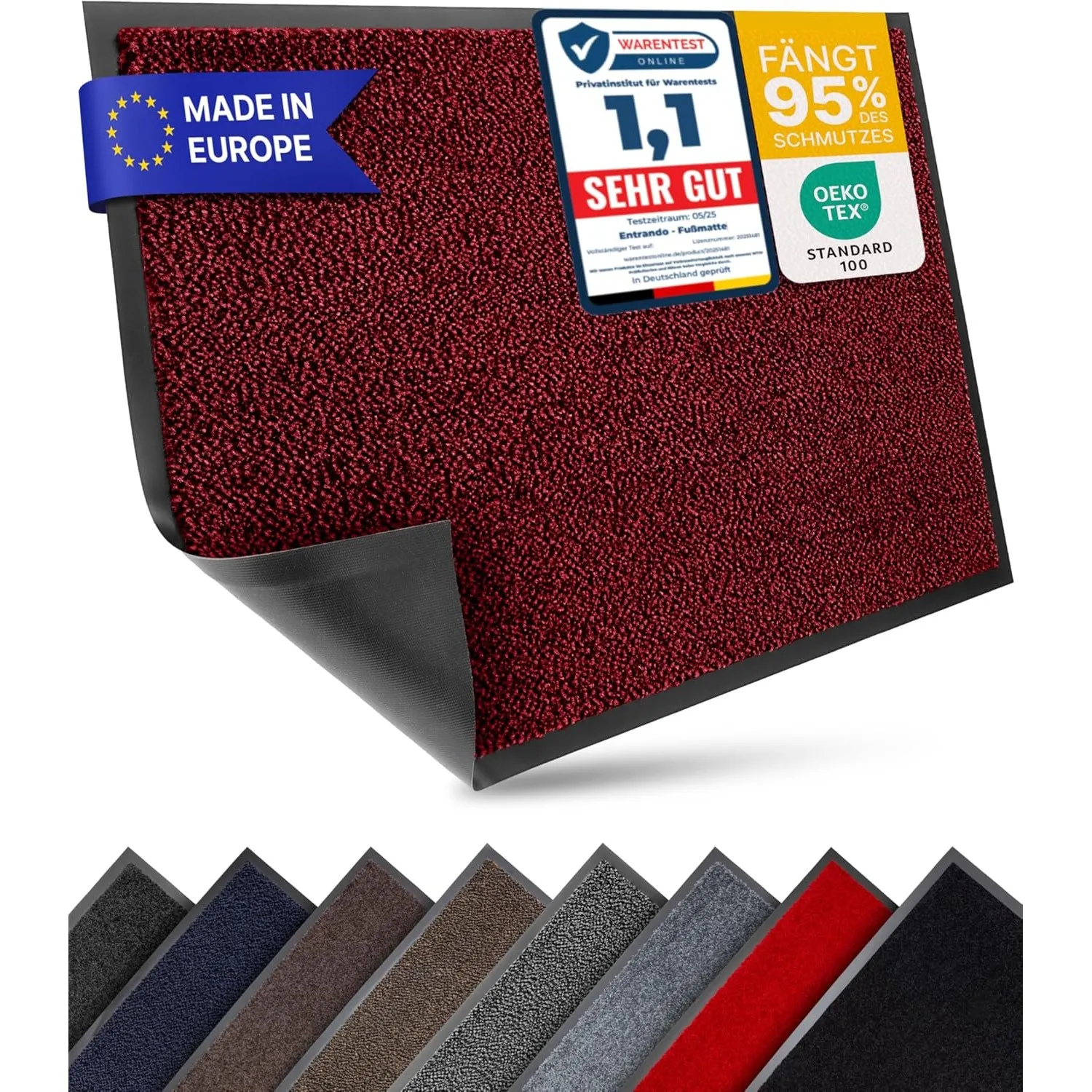 Entrando Schmutzfangmatte 90x300 cm - Teppich-Läufer für Flur, Rot Schwarz