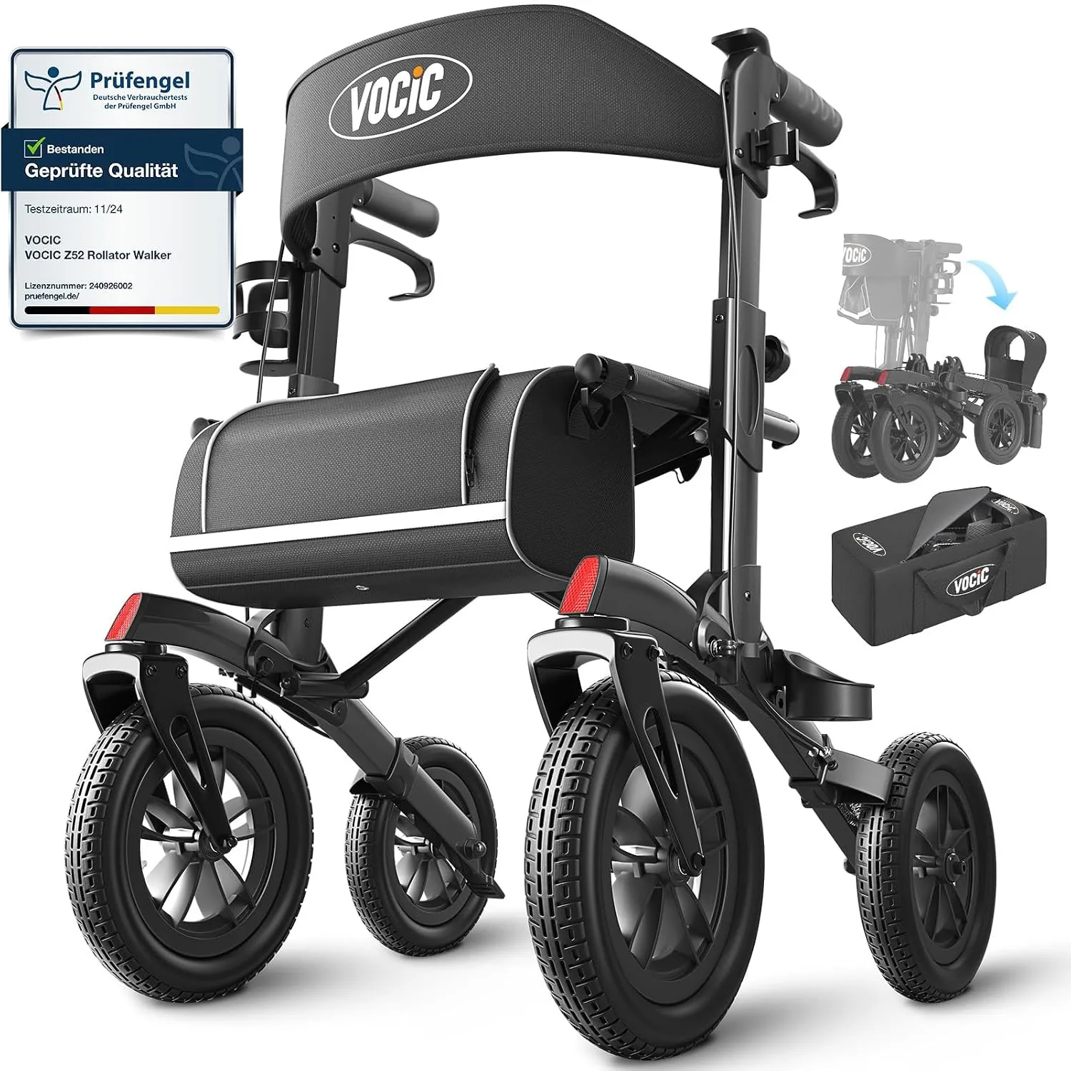 VOCIC Rollator Faltbar und Leicht mit Sitz Z52 Outdoor Walker Allen Gelände