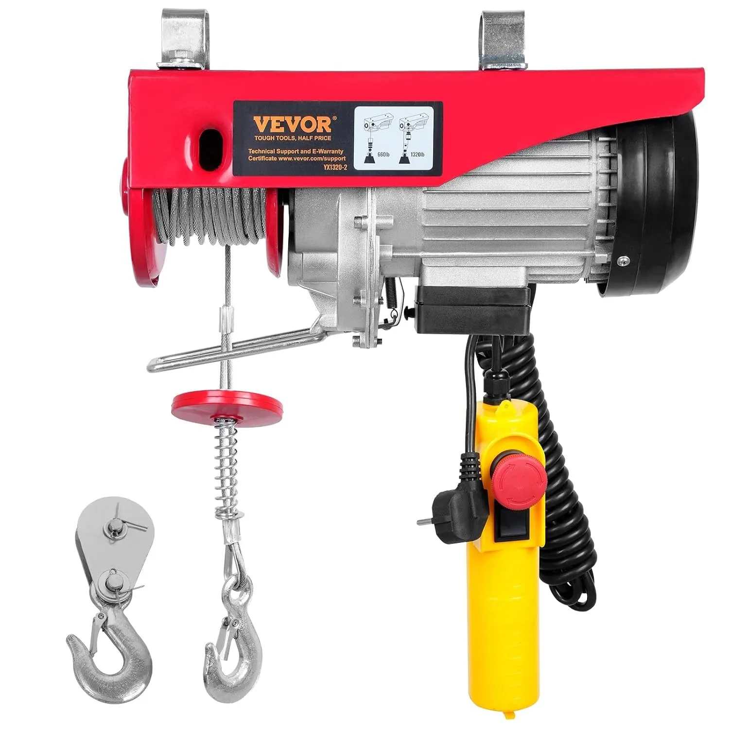 VEVOR 230V Elektrische Seilwinde 300kg bis 600kg Hubhöhe 12m Seilzug Motorwinde 1150W Motor Flaschenzug 10m/min Hubgesc…
