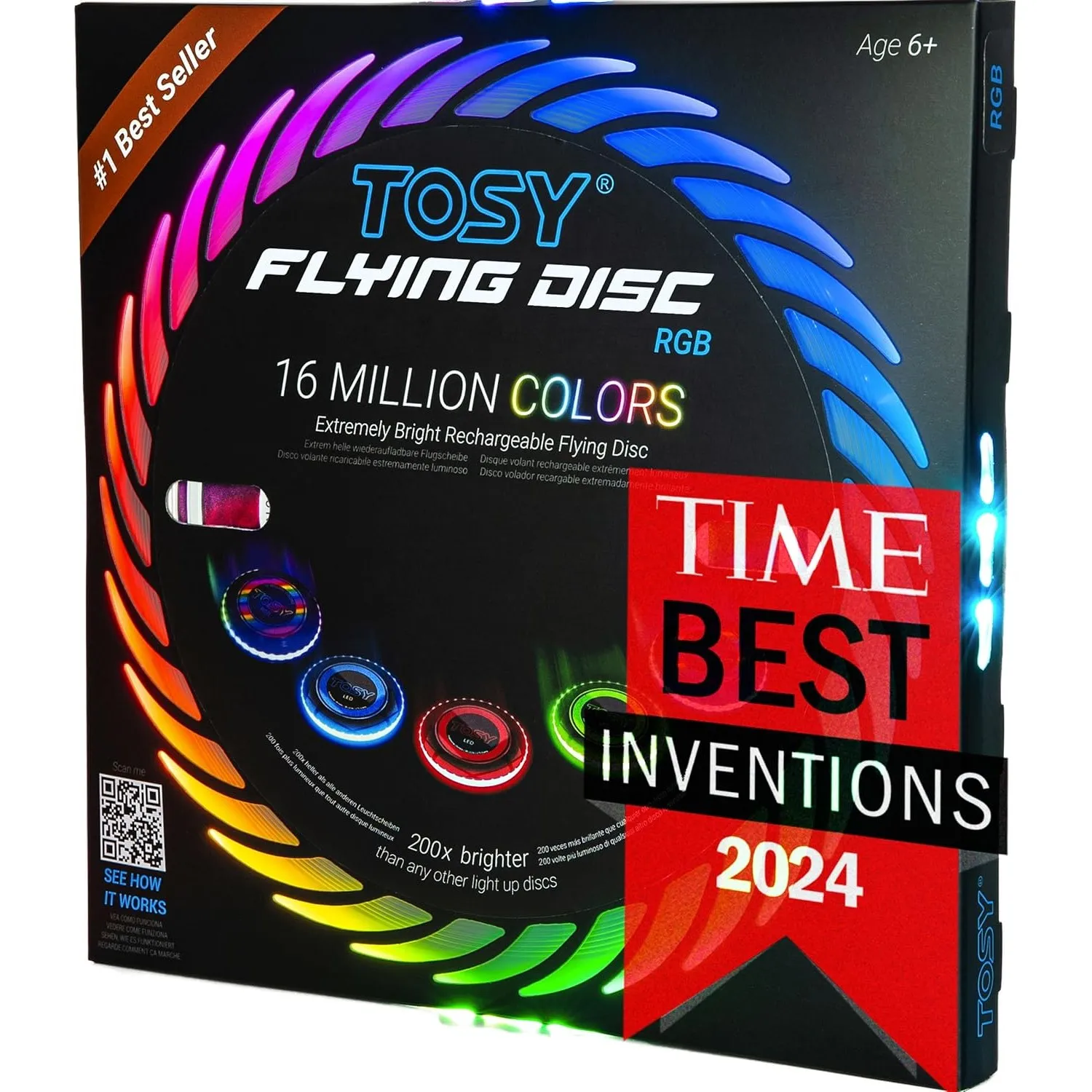 TOSY Flying Disc – 108 RGB-LEDs oder 36 einfarbige LEDs, sehr hell, Smart-Modi, Auto-Aufleuchten, wiederaufladbar, wass…