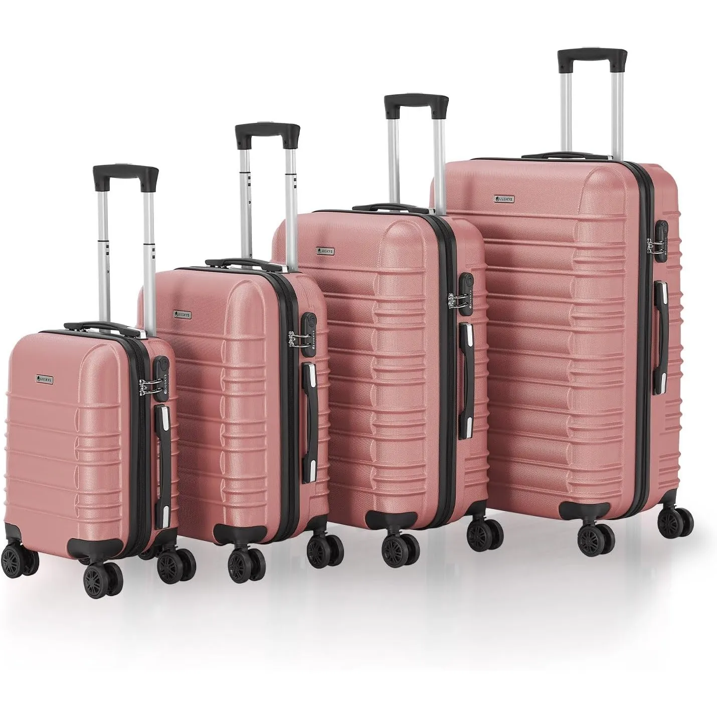 Juskys Kofferset Rom 4-teilig Hartschale Rosa, 360° Rollen