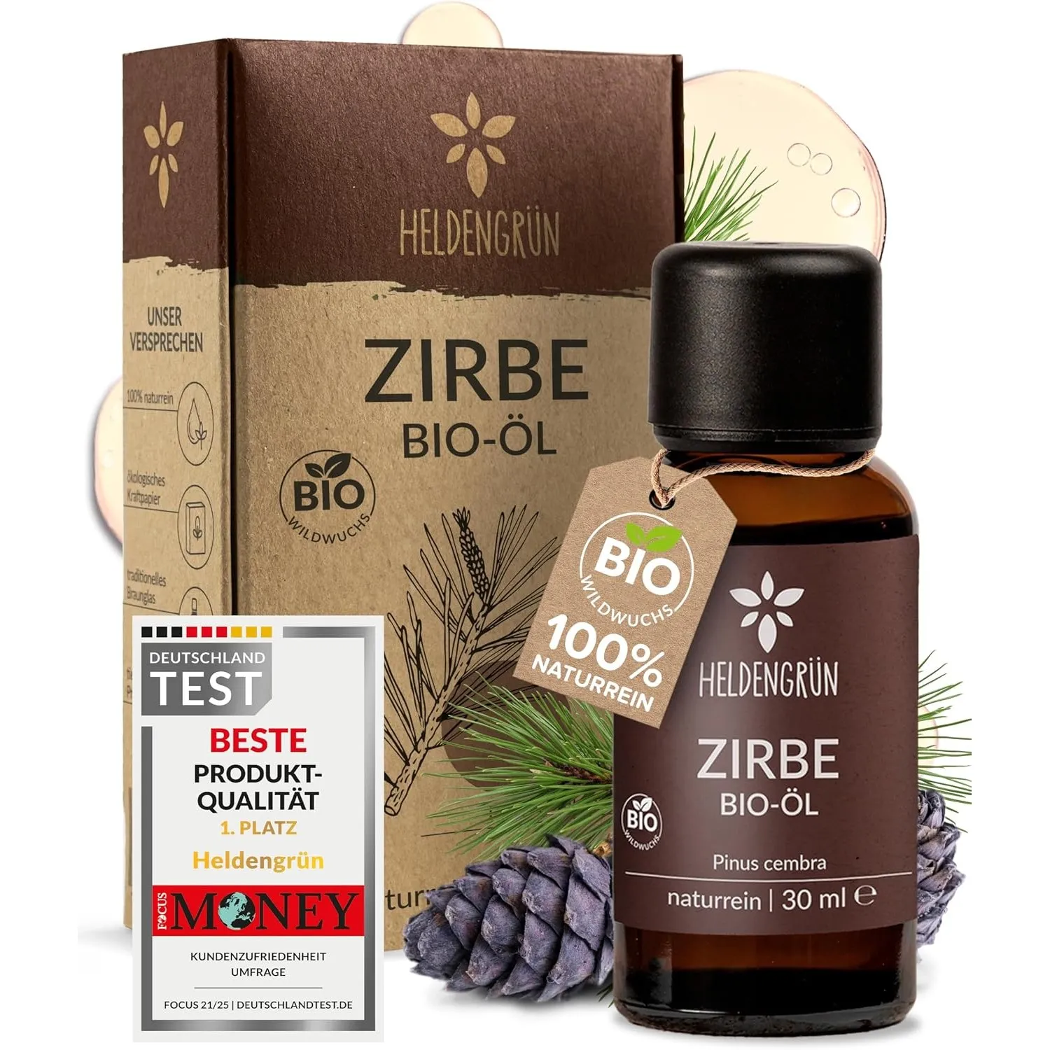 Heldengrün® BIO Zirbenöl [100% NATURREIN] für Diffuser & Sauna 30 ml | Wildwuchs aus Österreich · Echte Zirbe · harzig,…